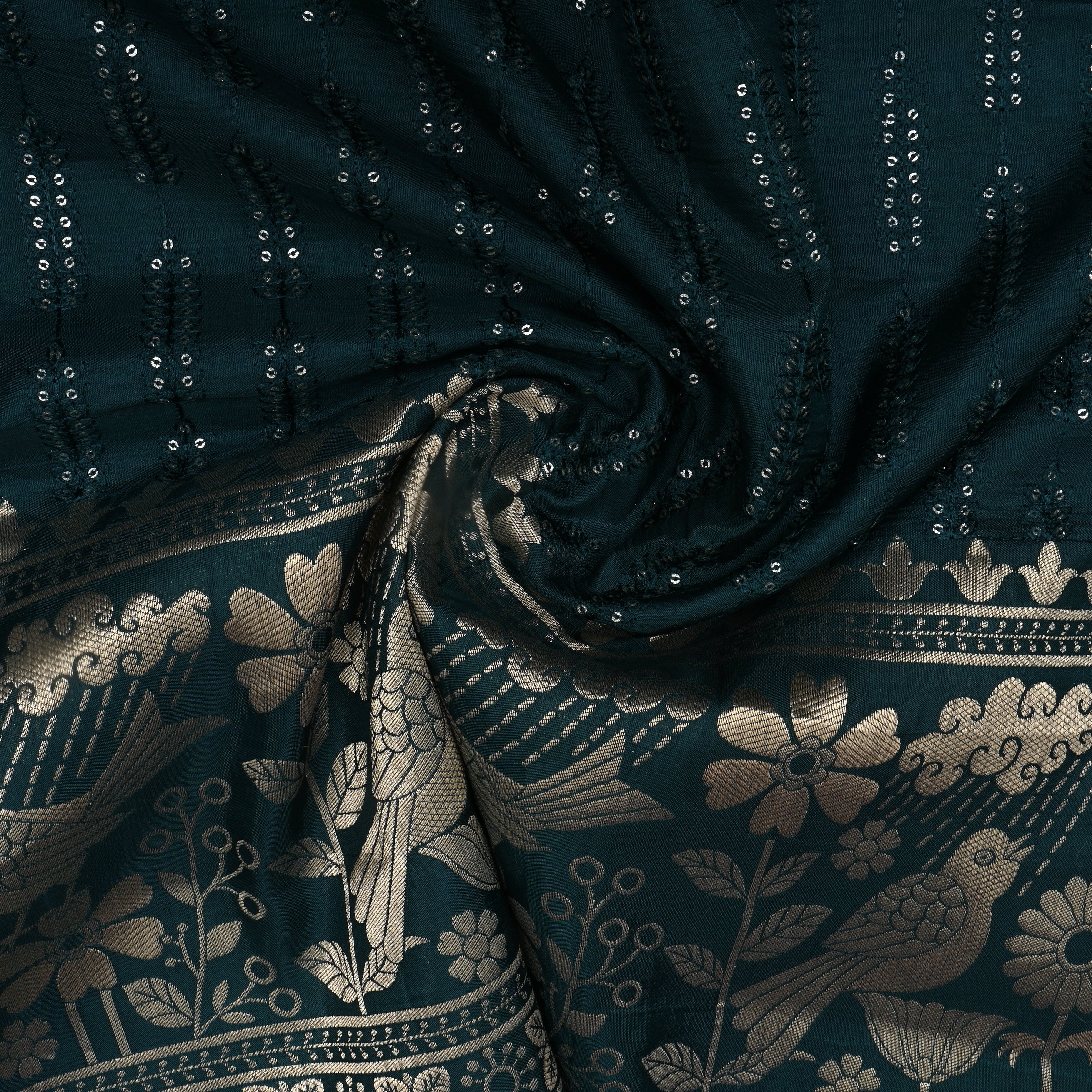 Peacock Green Zari Weave Silk Fabric