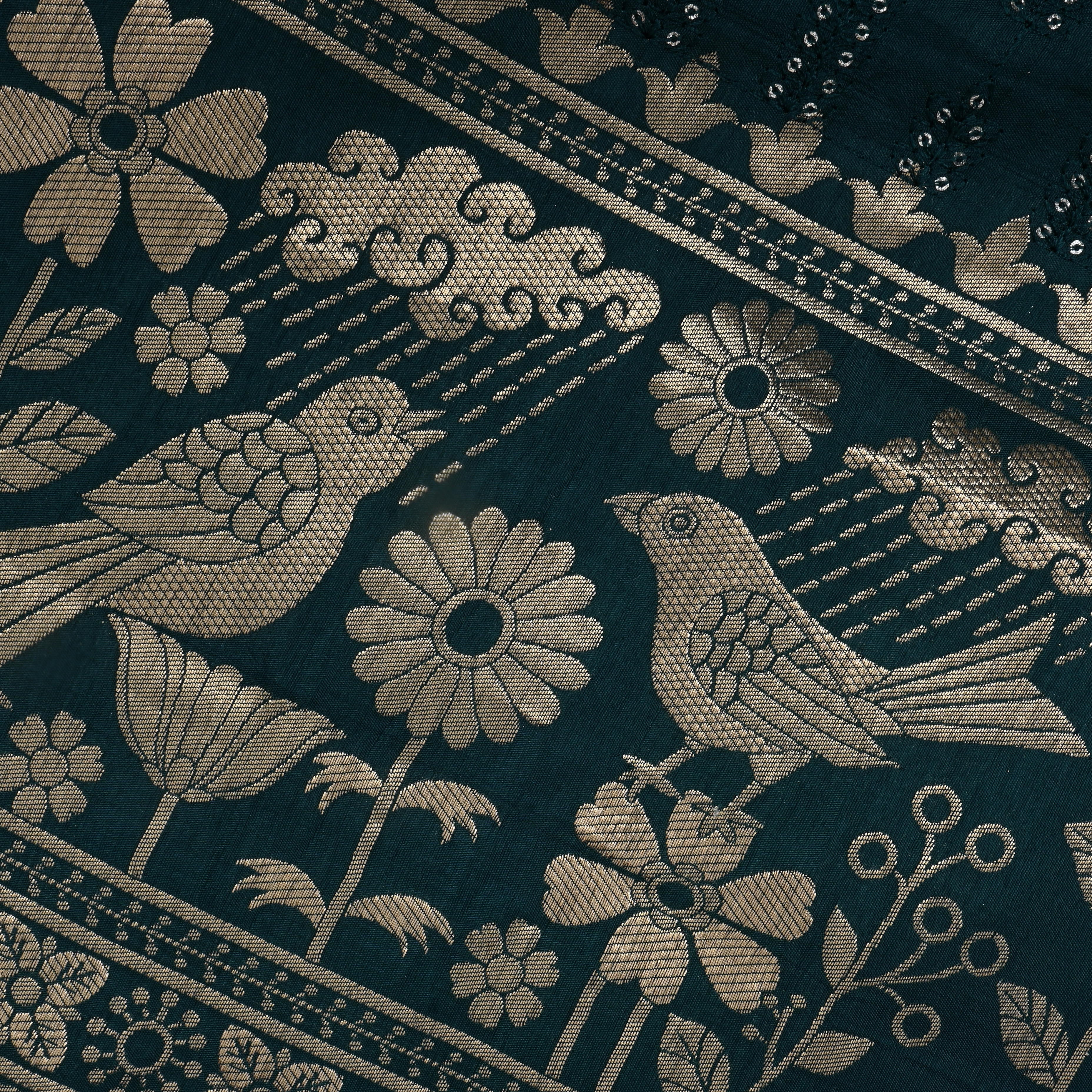 Peacock Green Zari Weave Silk Fabric