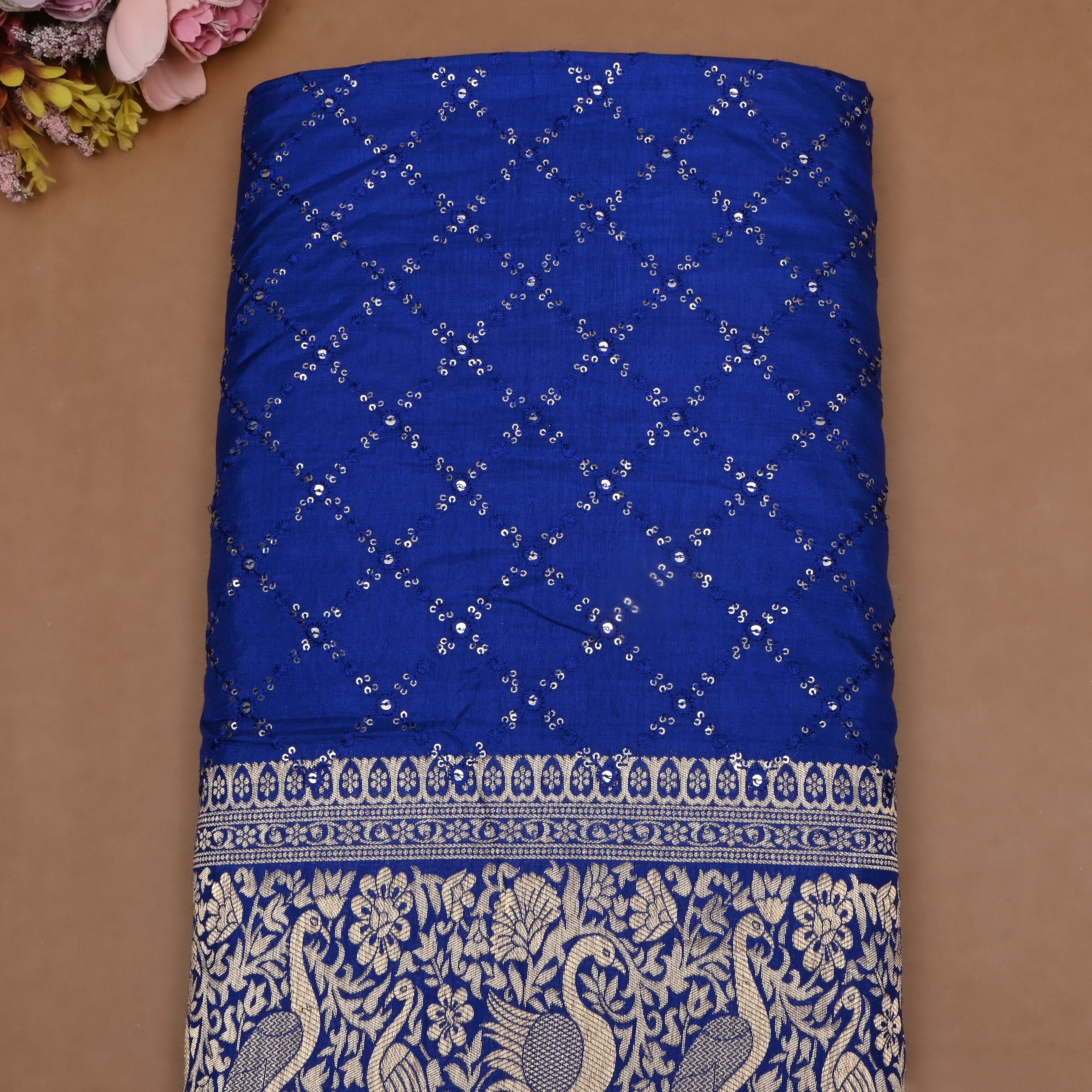 Persian Blue Zari Weave Silk Fabric