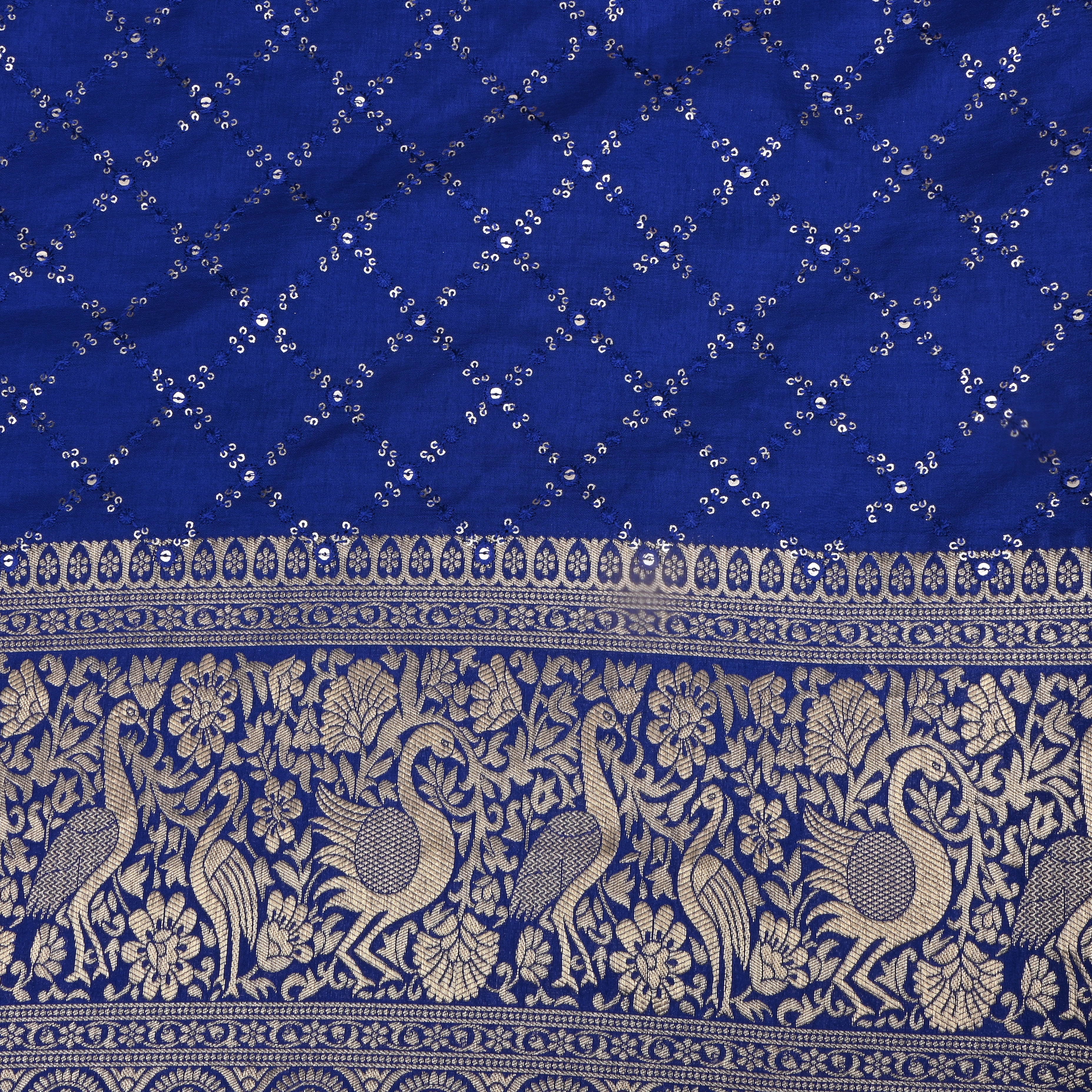 Persian Blue Zari Weave Silk Fabric