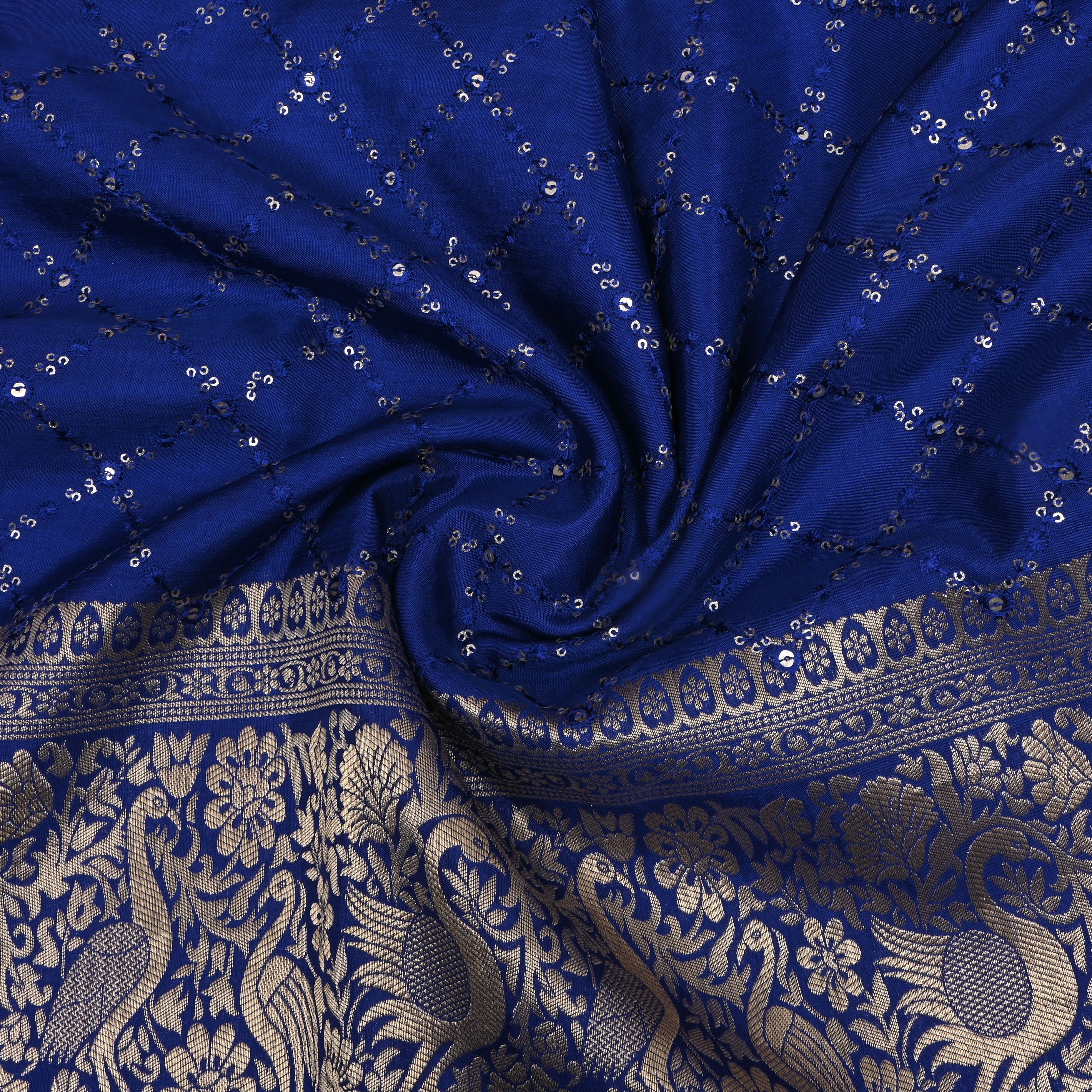 Persian Blue Zari Weave Silk Fabric