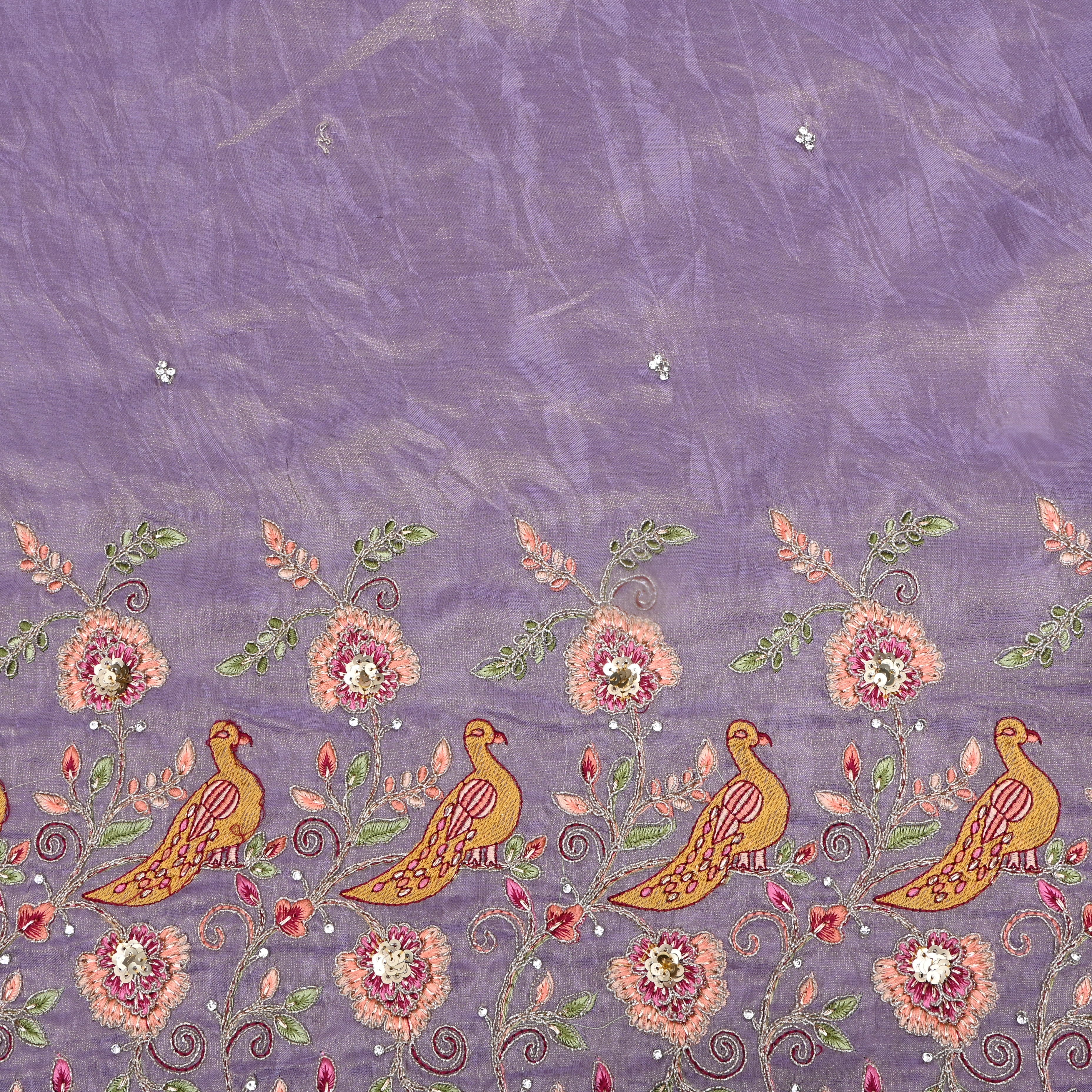 Lavender Thread Embroidered Tissue Fabric