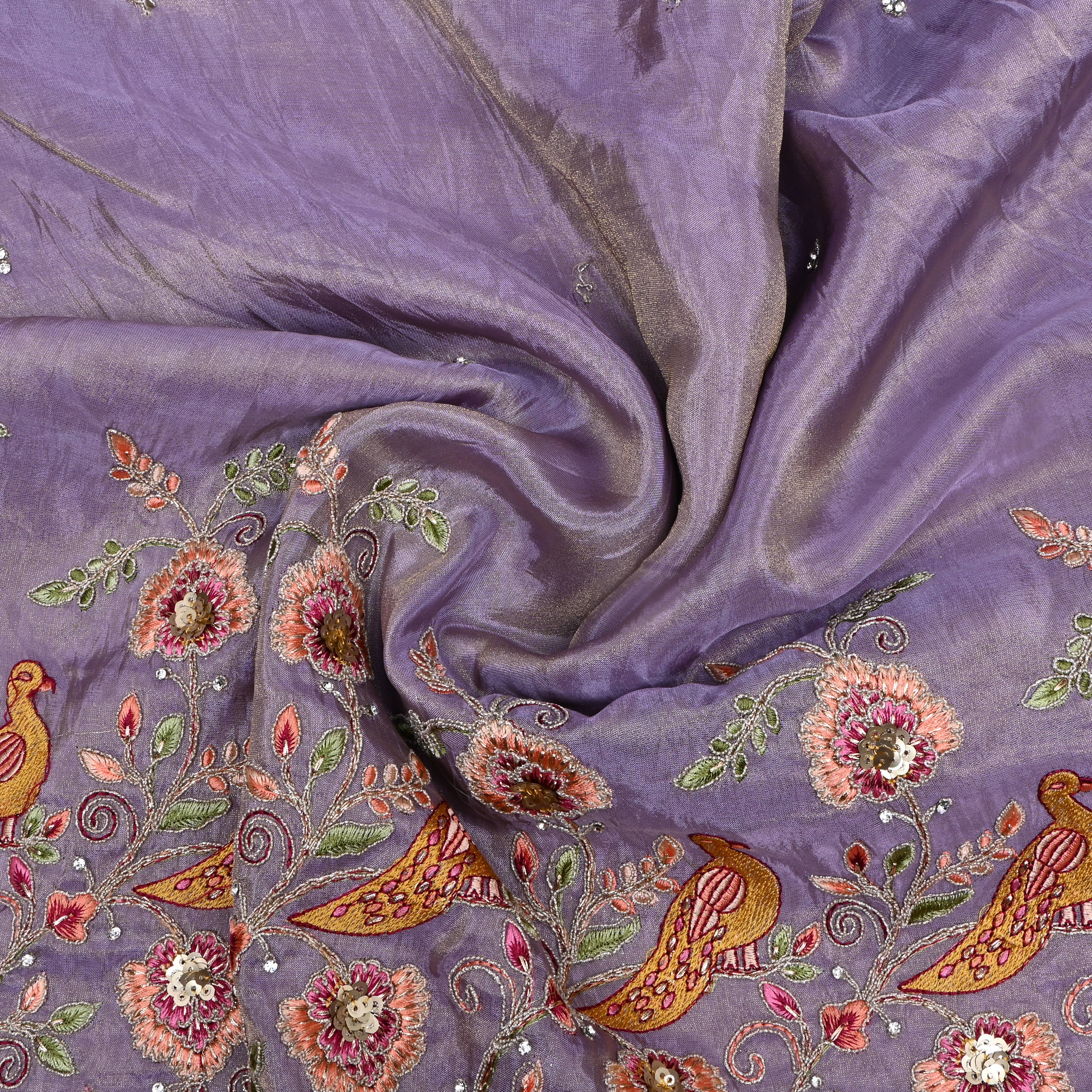 Lavender Thread Embroidered Tissue Fabric