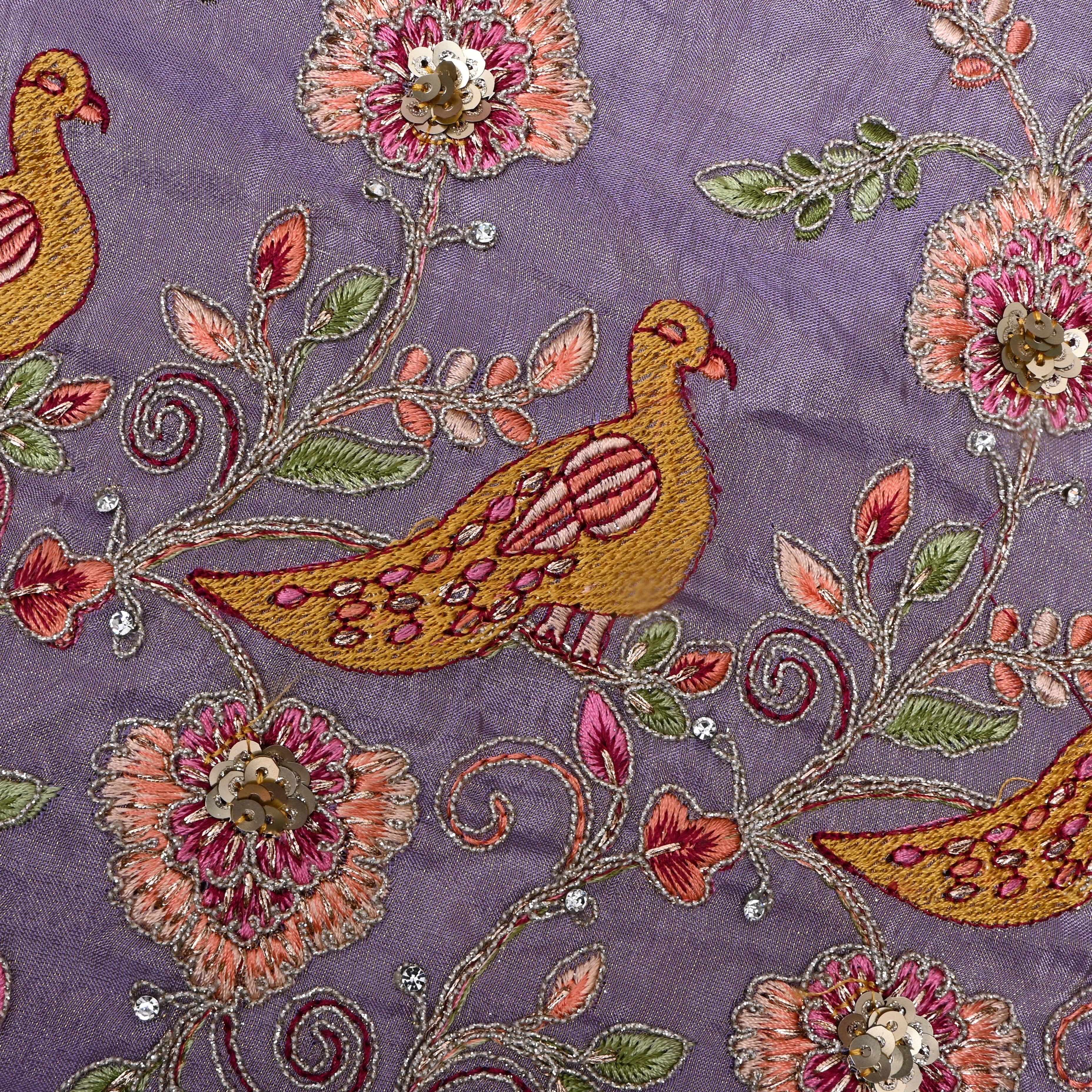 Lavender Thread Embroidered Tissue Fabric