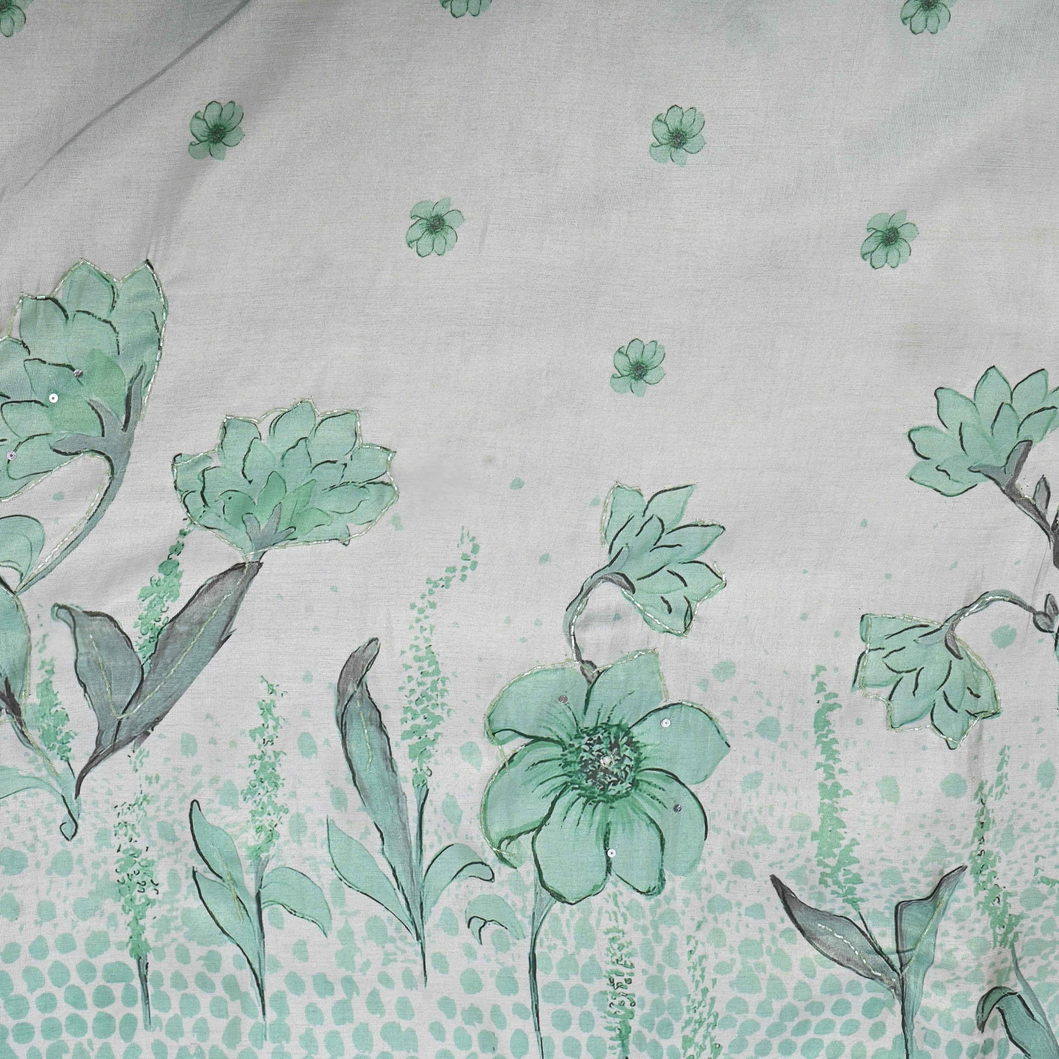 Pastel Green Floral Printed Tissue Fabric