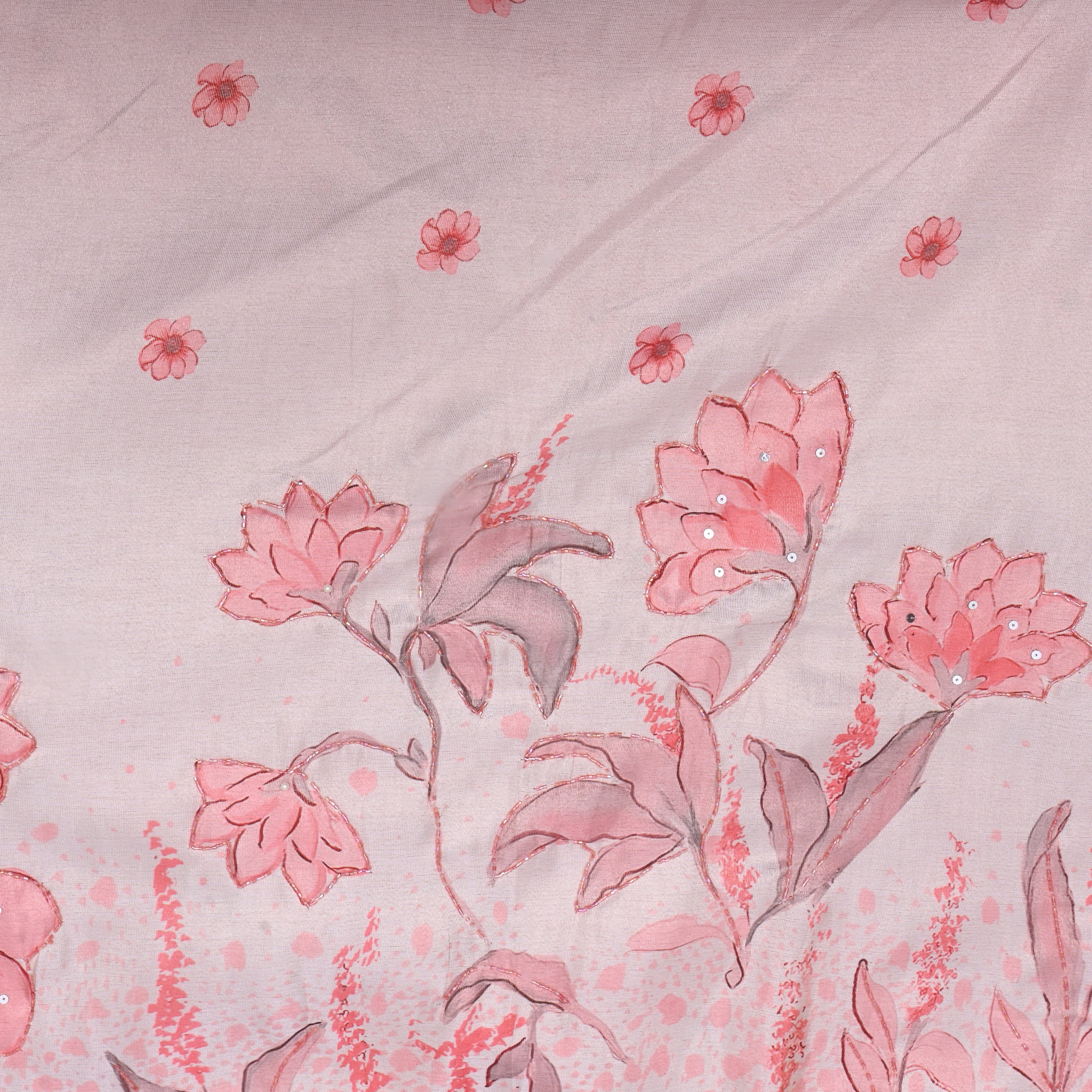 Pastel Pink Floral Printed Tissue Fabric