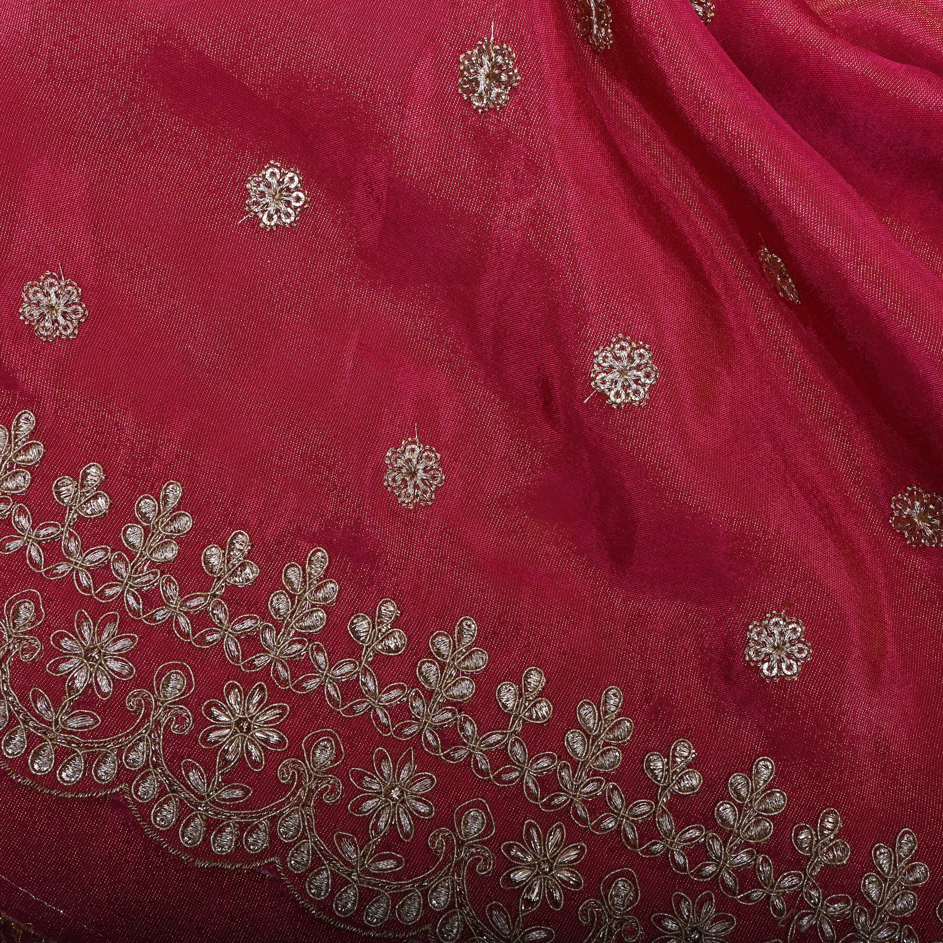 Pink Zari Embroidered Tissue Fabric