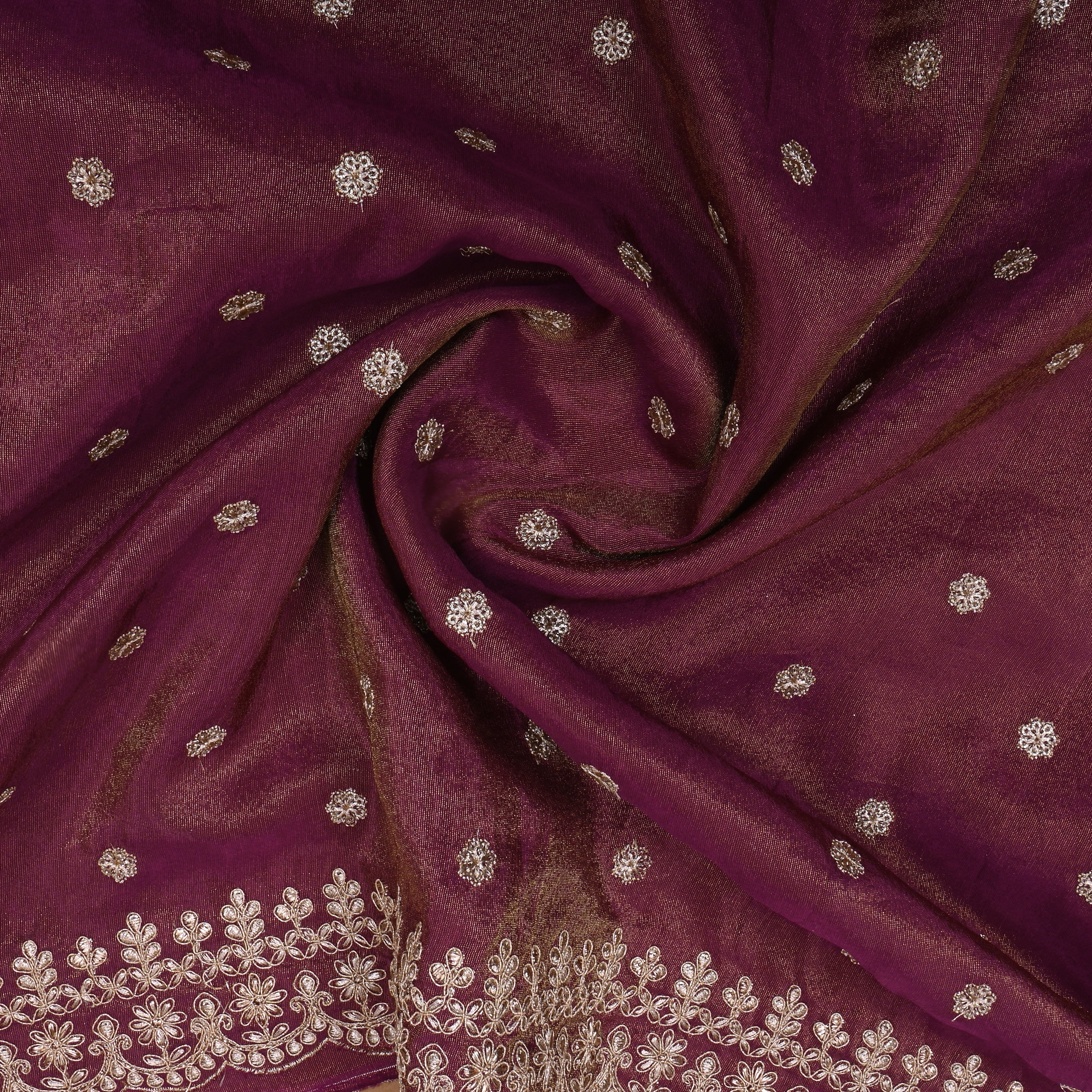 Deep Mauve Zari Embroidered Tissue Fabric