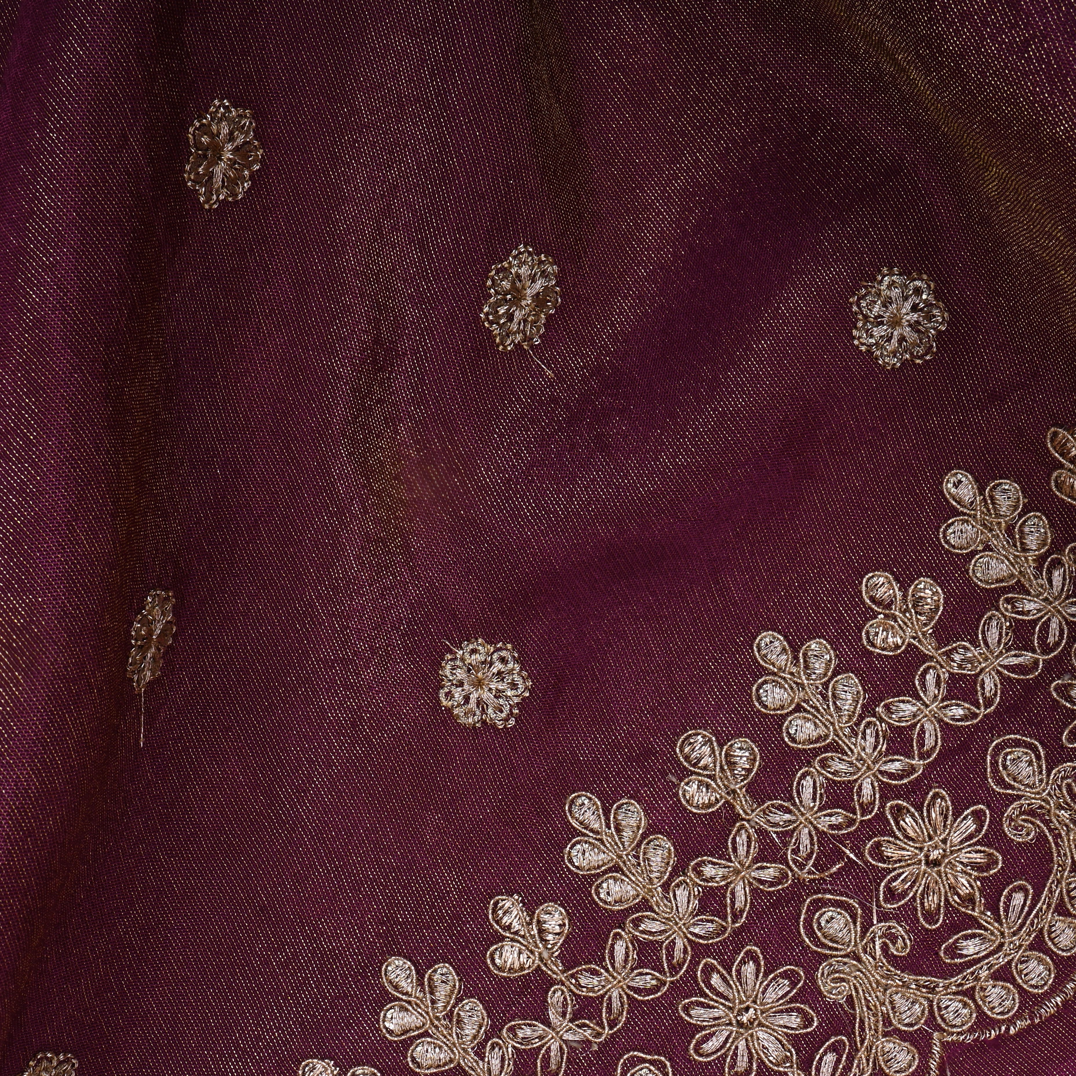 Deep Mauve Zari Embroidered Tissue Fabric