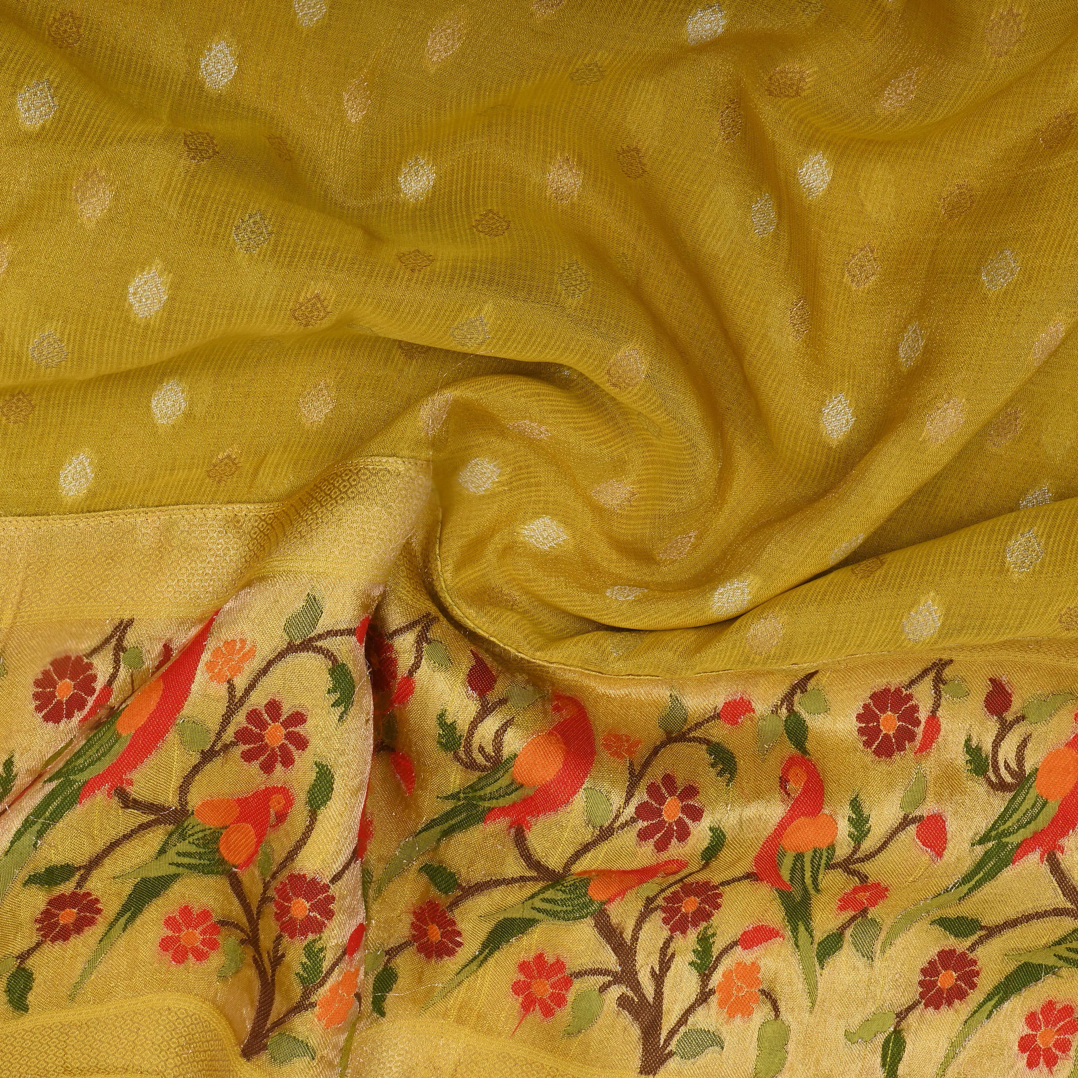 Yellow Paithani Weave Tissue Fabric