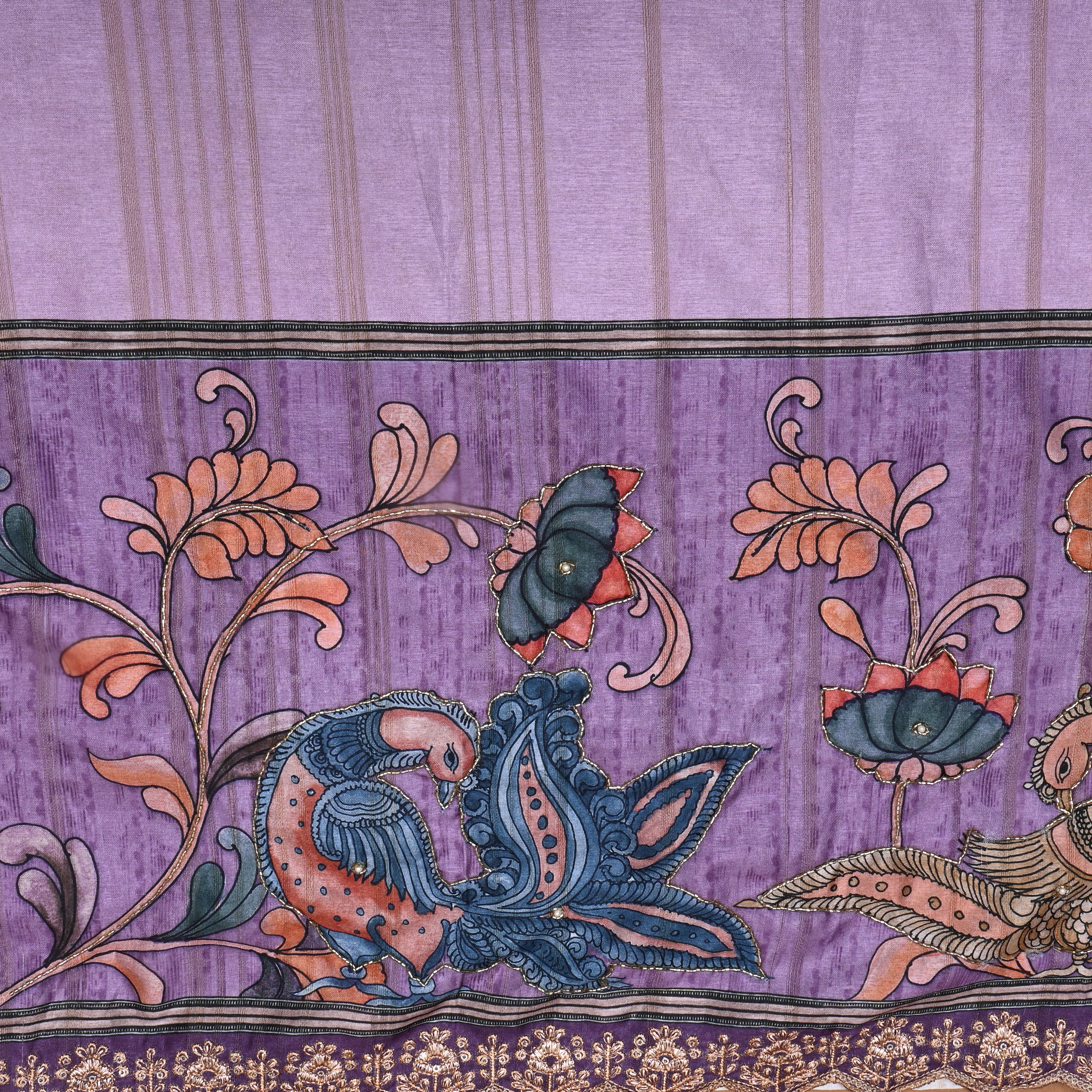 Purplish Lavender Cutdana Work Dupion Silk Fabric