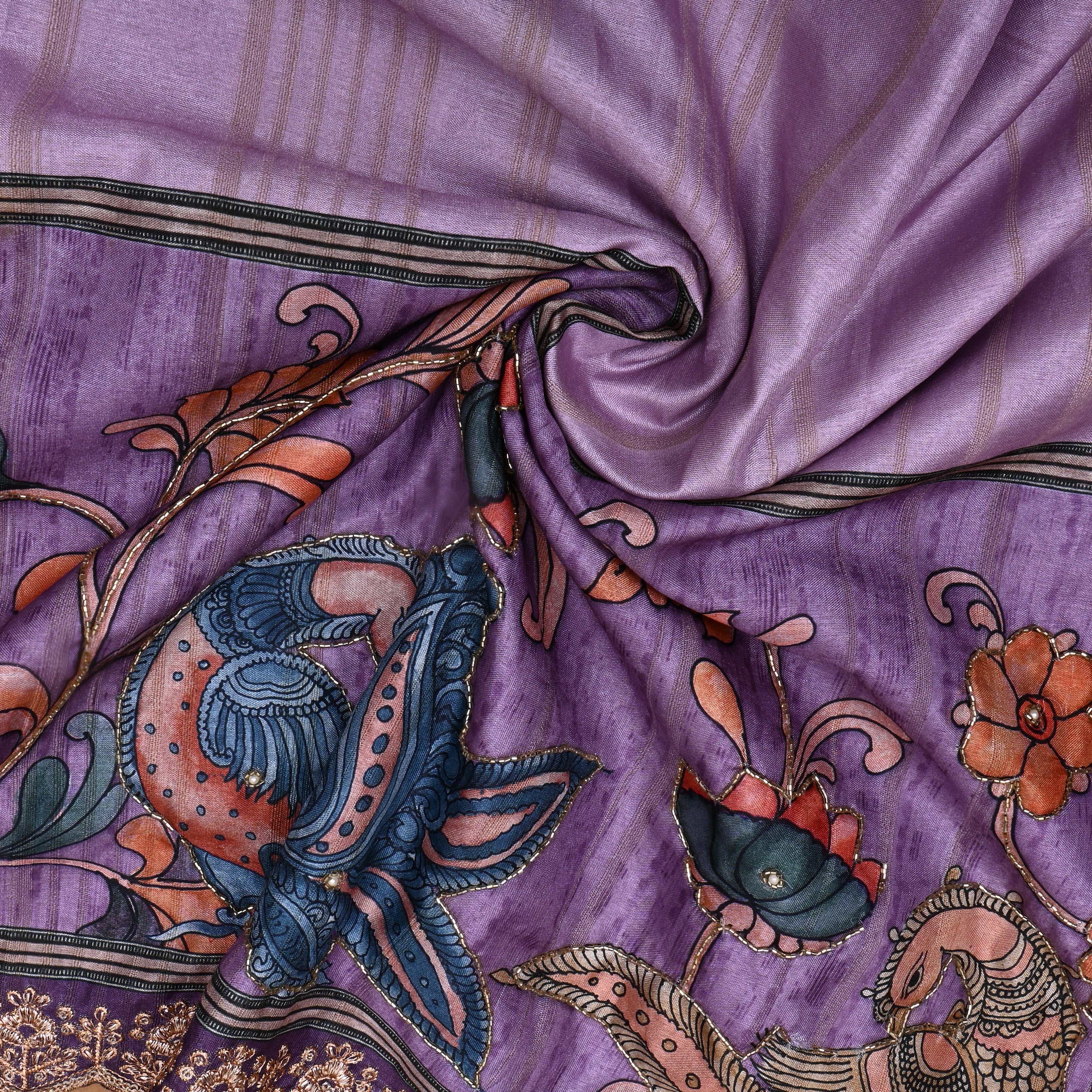 Purplish Lavender Cutdana Work Dupion Silk Fabric