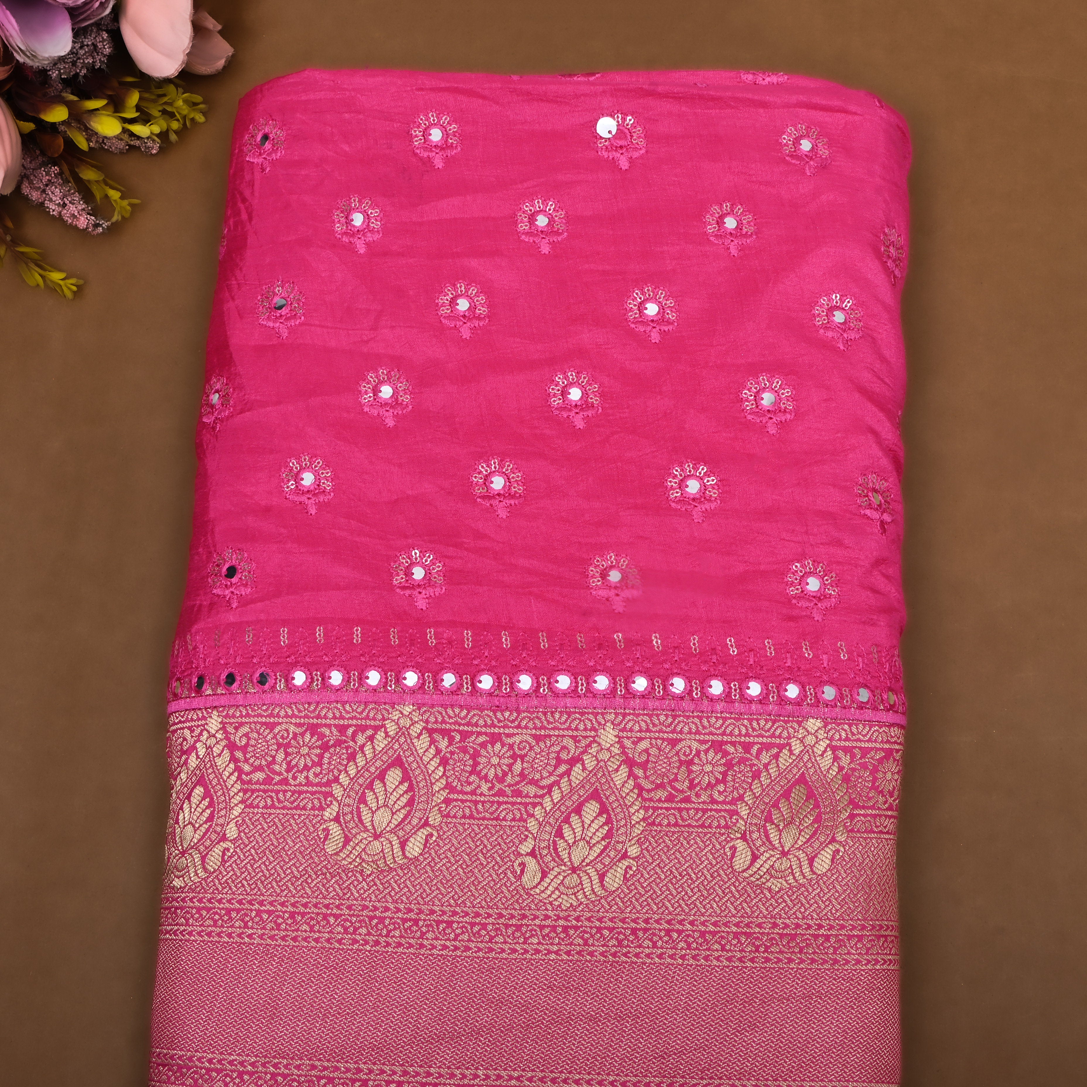 Crayon Pink Zari Weave Silk Fabric