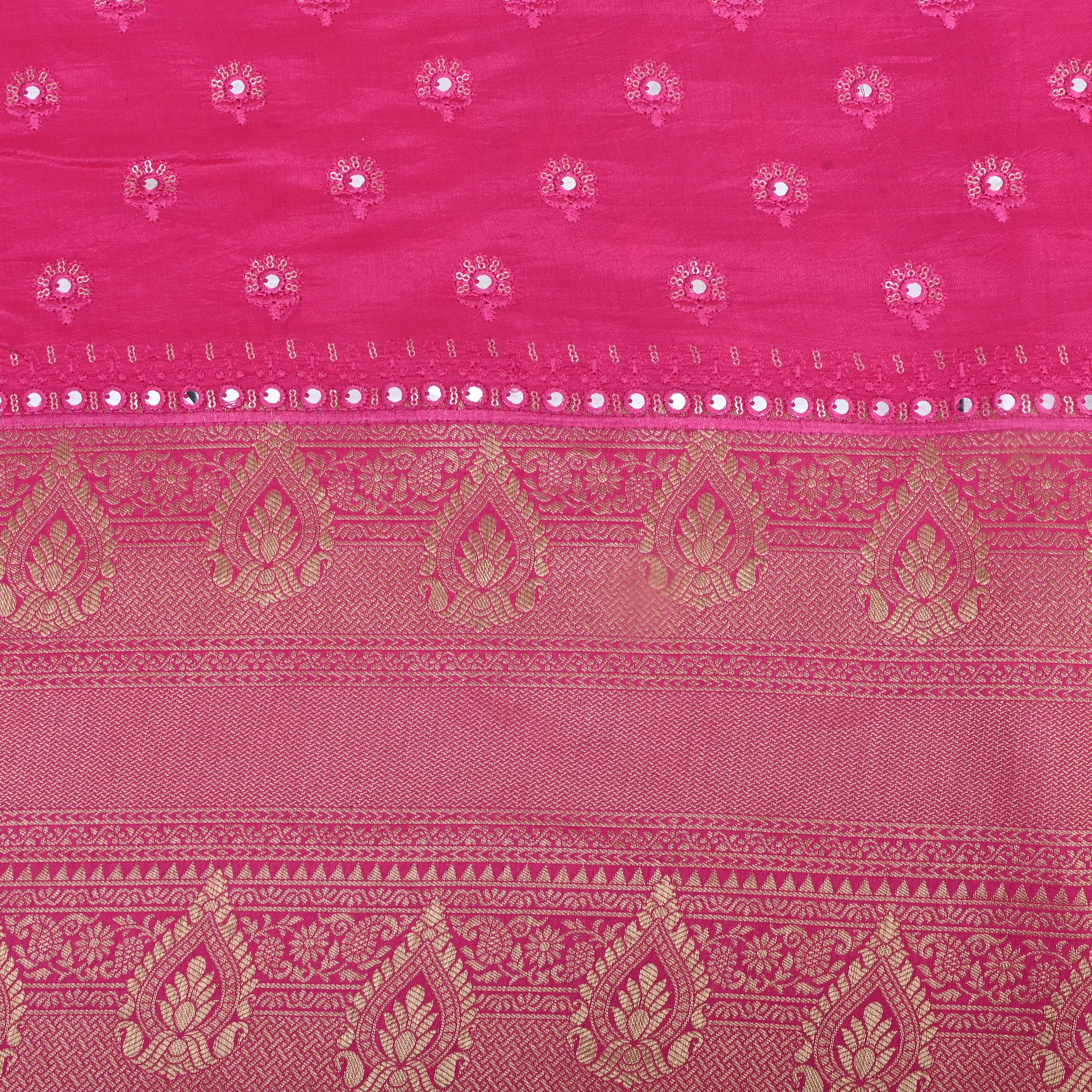 Crayon Pink Zari Weave Silk Fabric