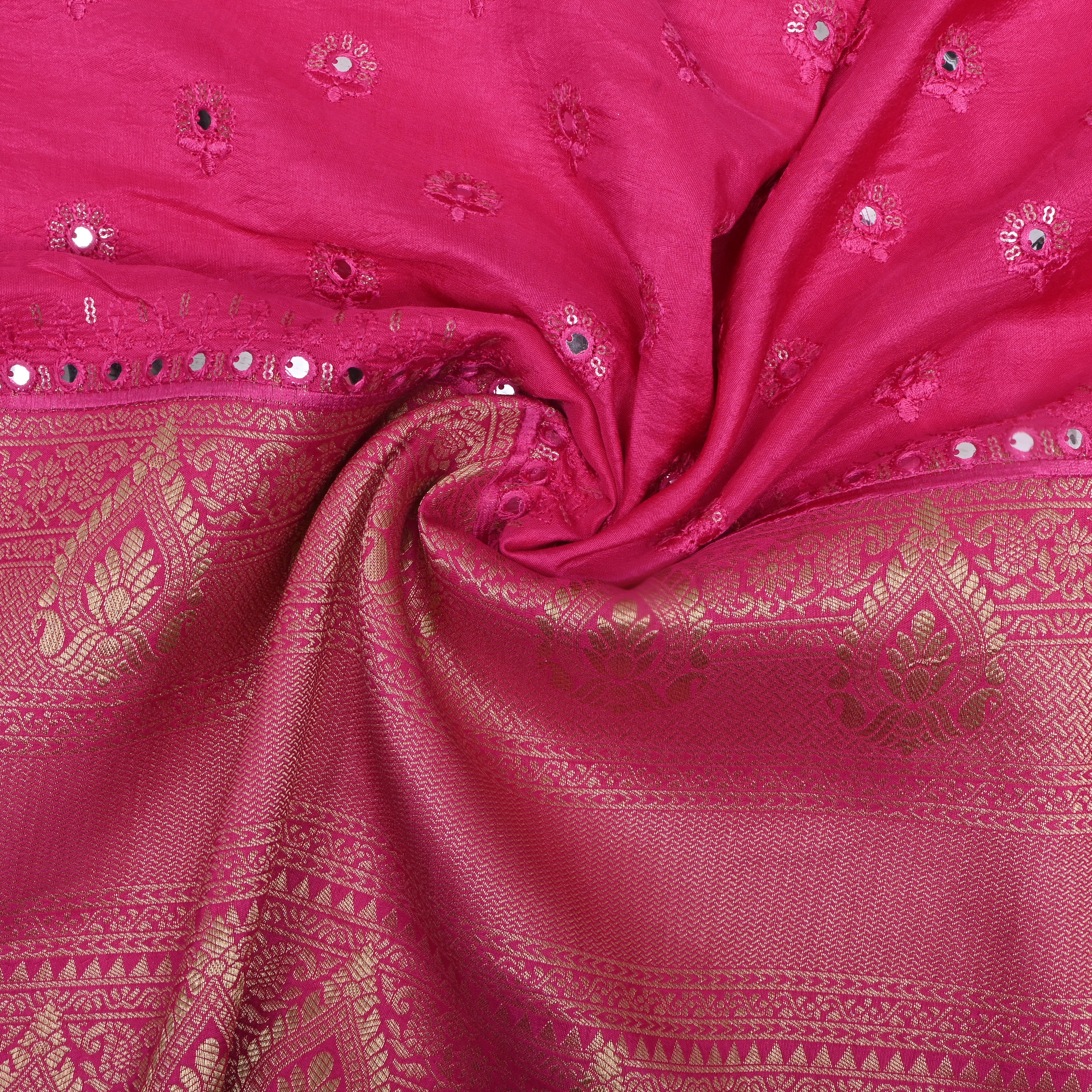 Crayon Pink Zari Weave Silk Fabric