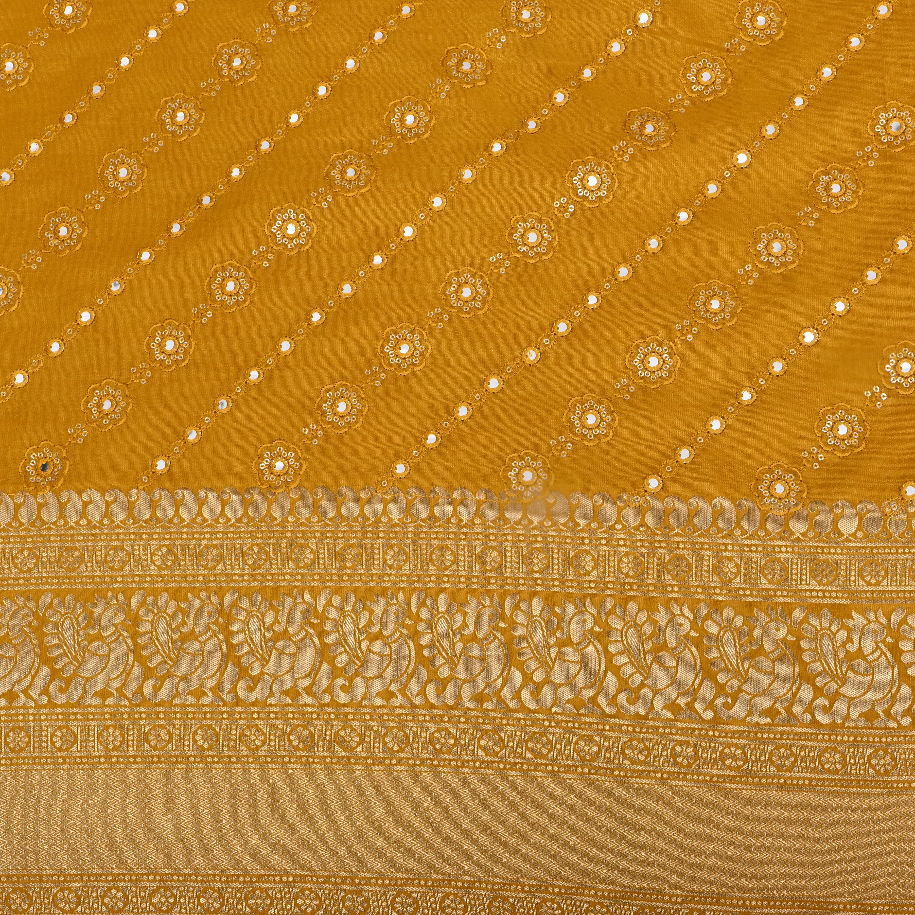 Amber Yellow Zari Weave Silk Fabric