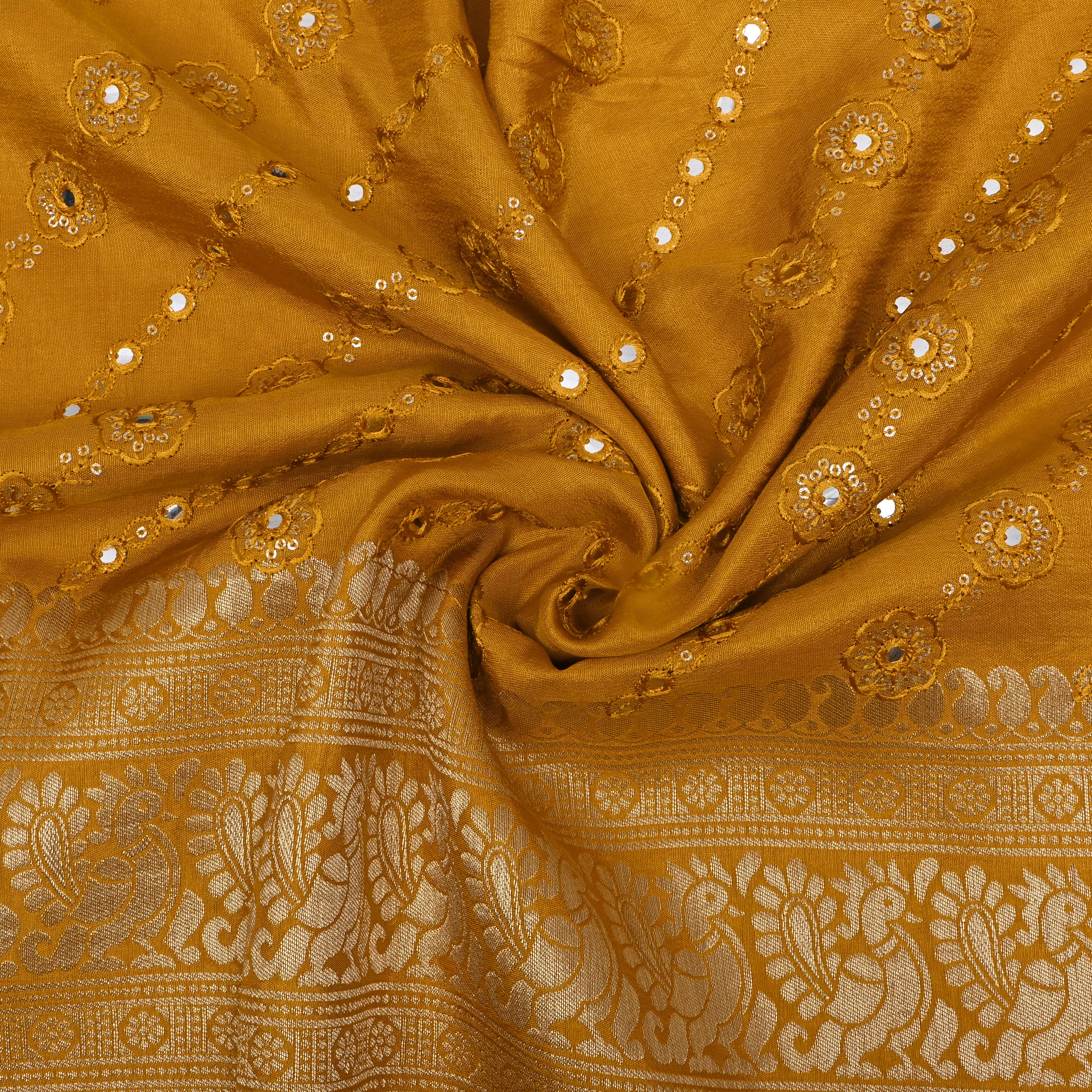 Amber Yellow Zari Weave Silk Fabric