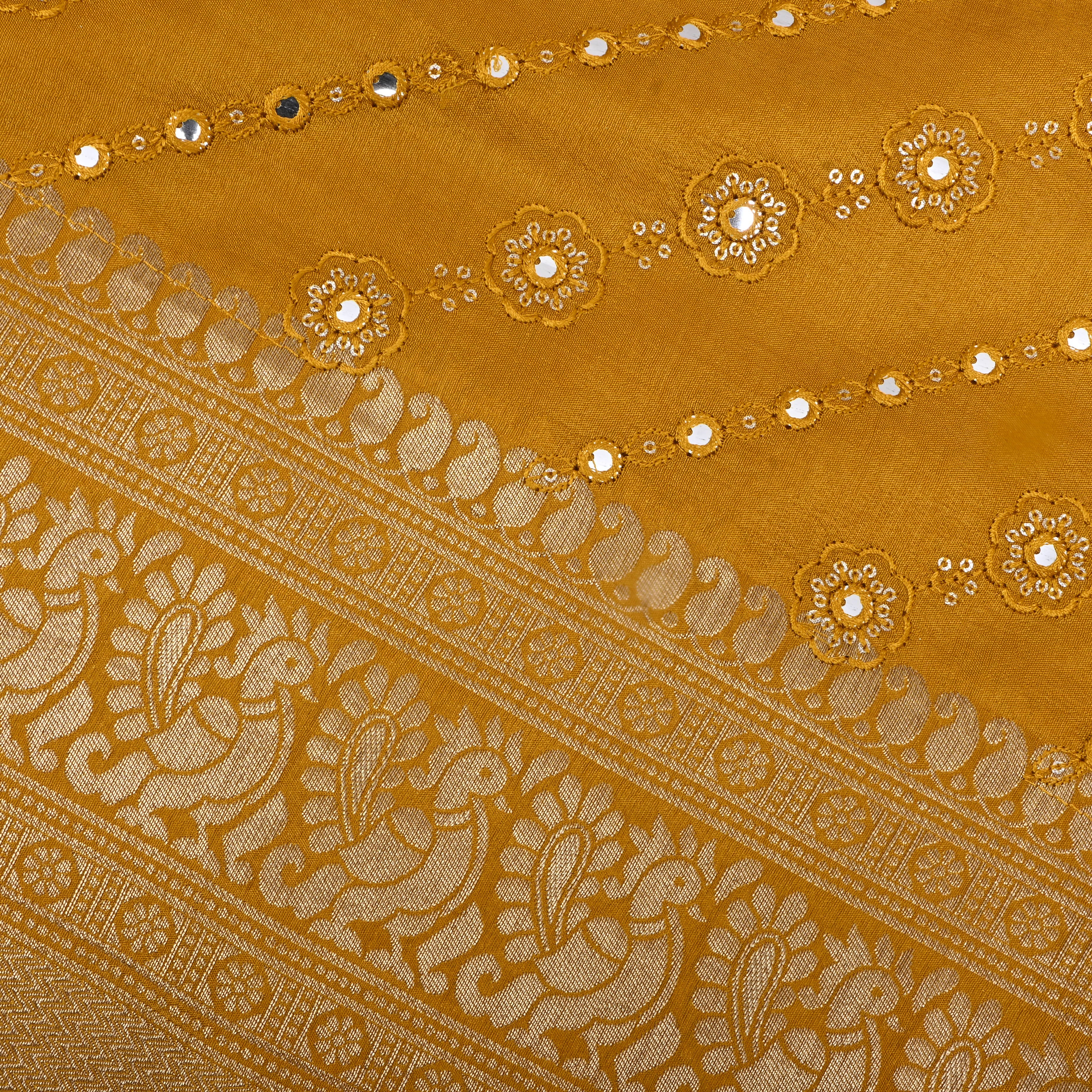 Amber Yellow Zari Weave Silk Fabric