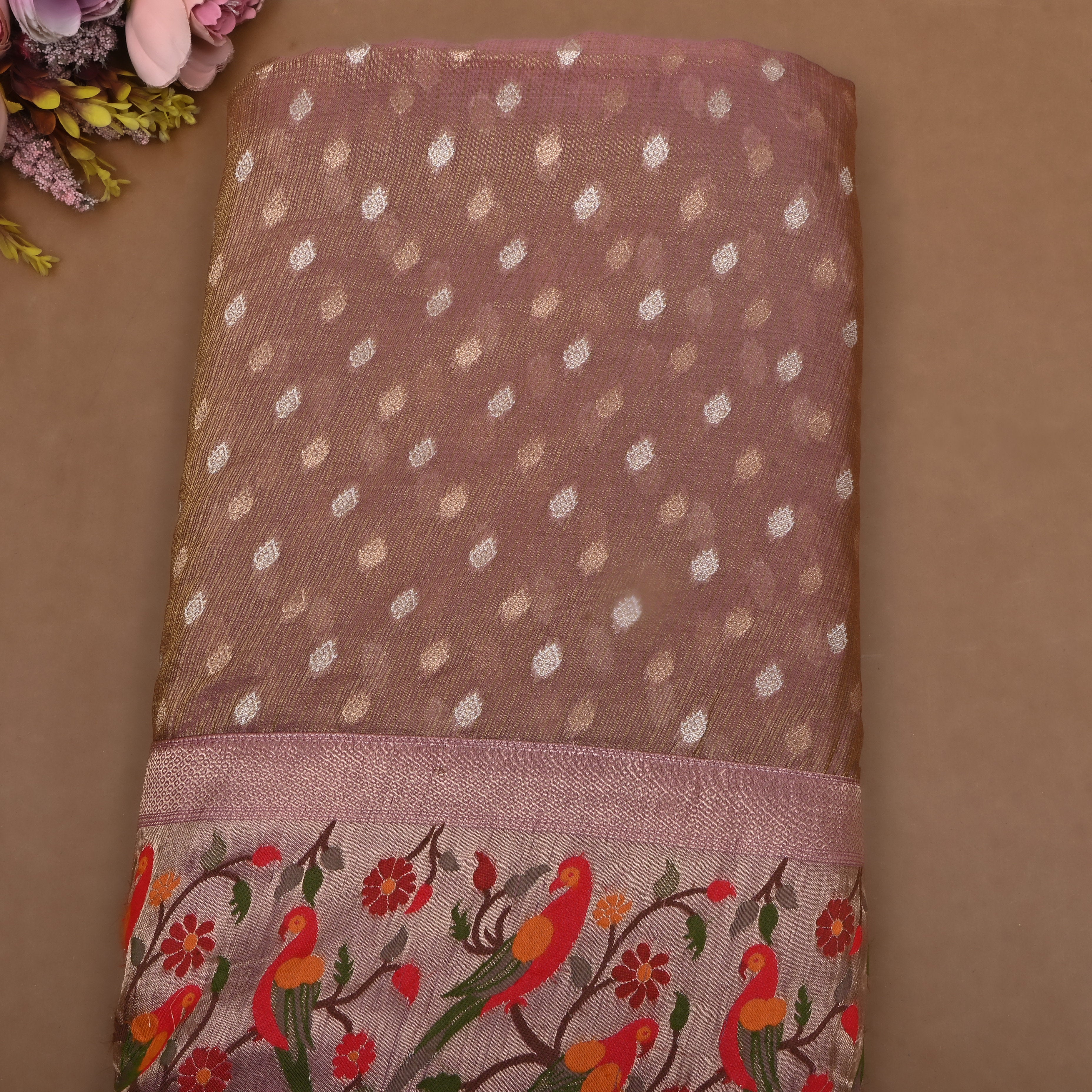 Mud Brown Paithani Weave Tissue Fabric