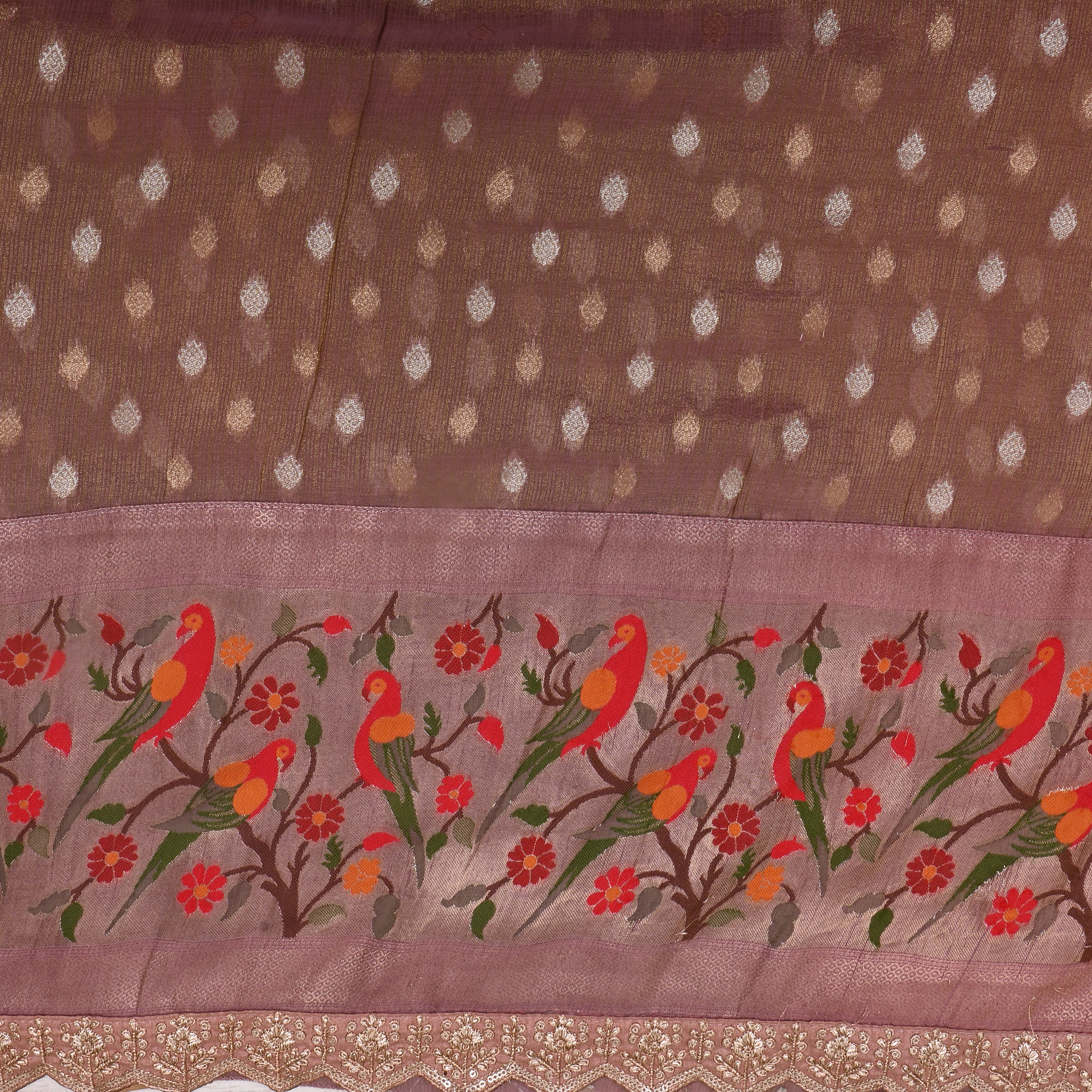 Mud Brown Paithani Weave Tissue Fabric