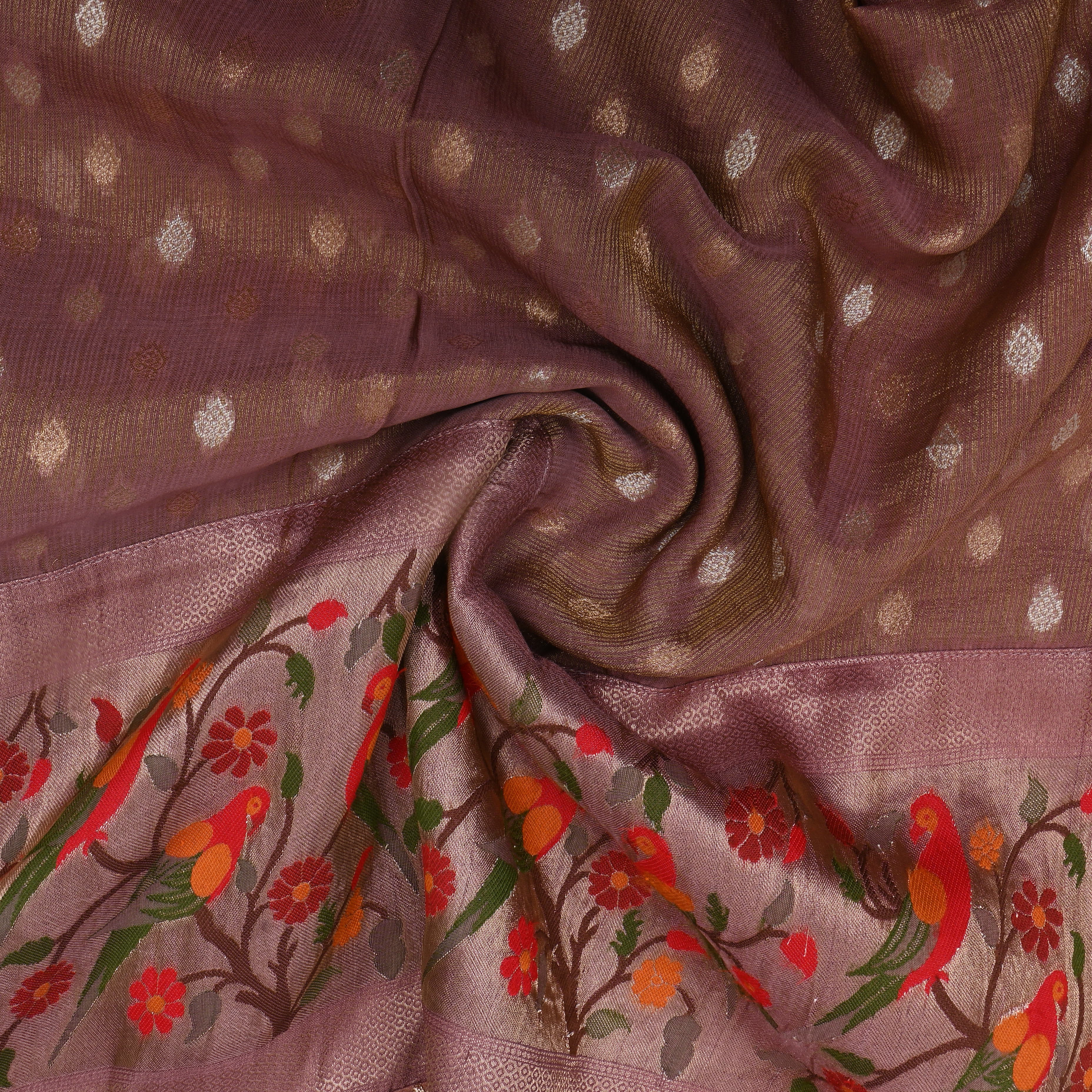 Mud Brown Paithani Weave Tissue Fabric