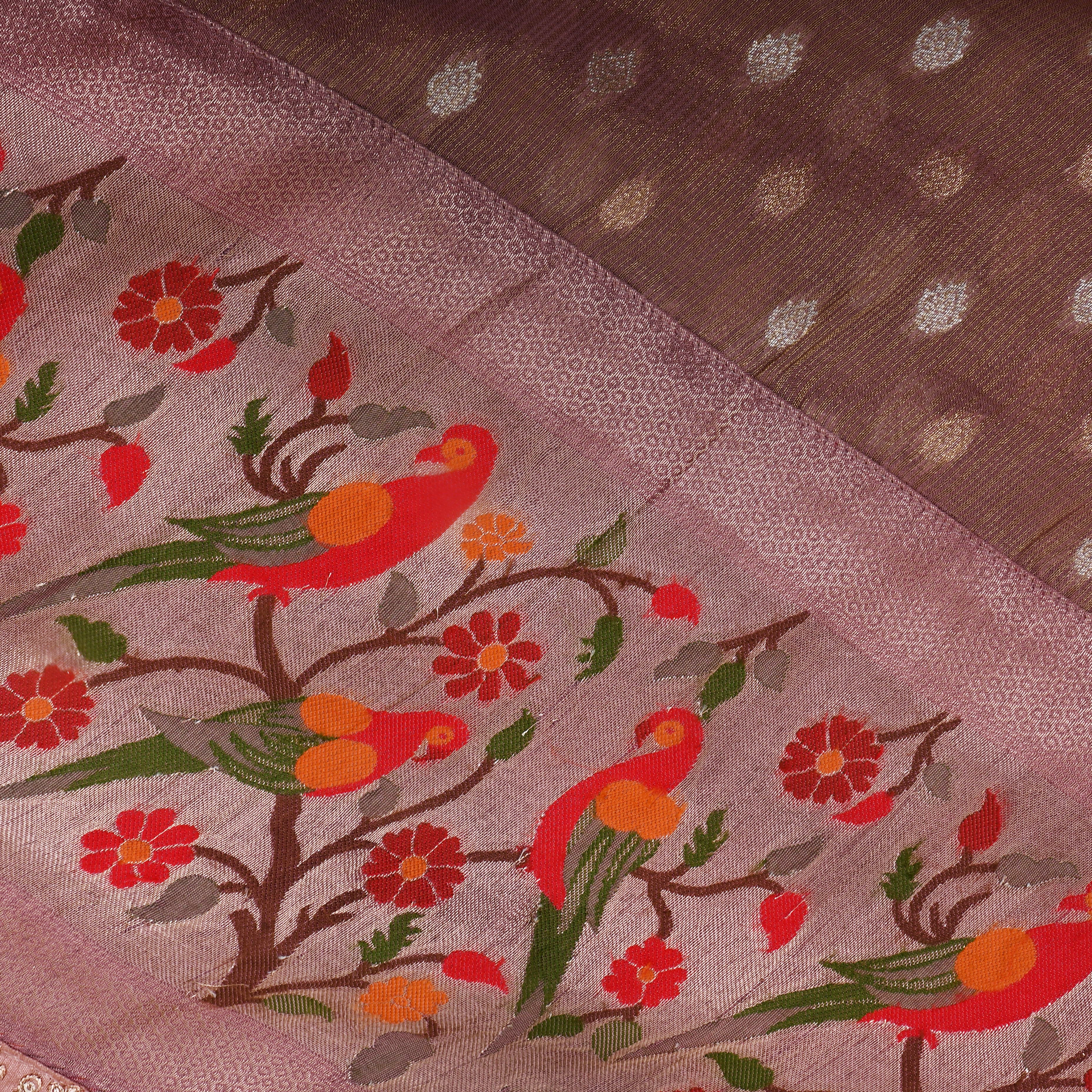 Mud Brown Paithani Weave Tissue Fabric