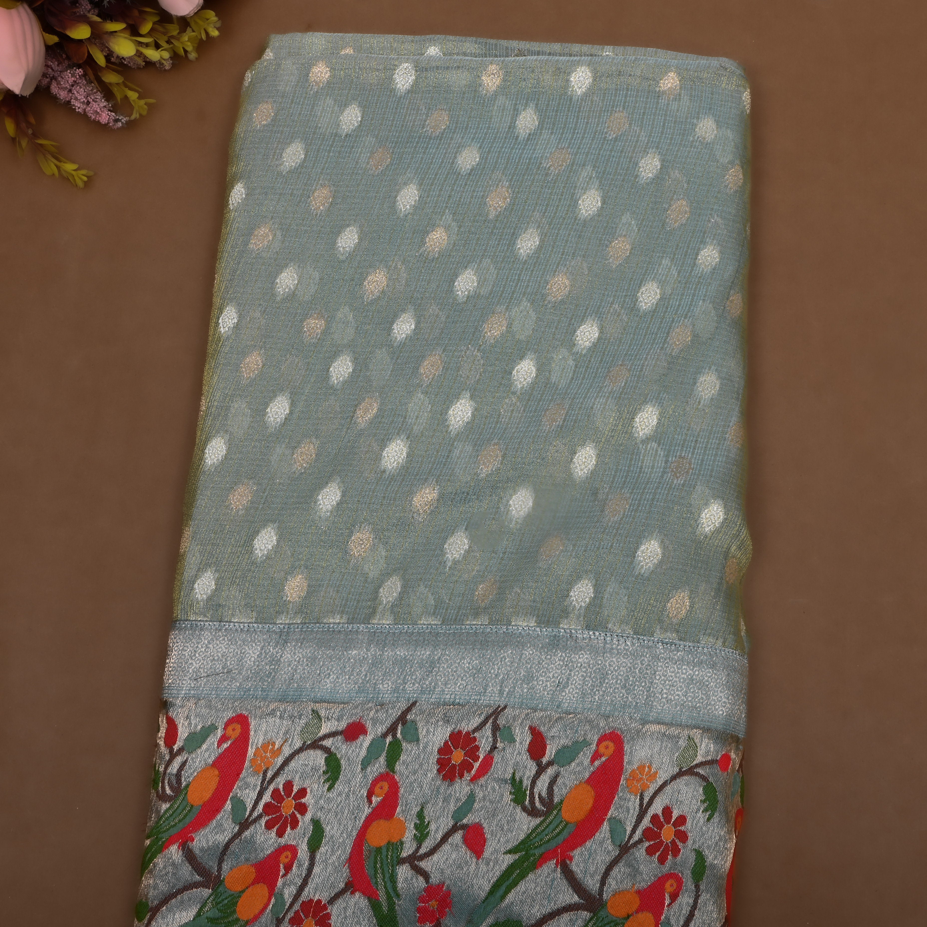 Grey Paithani Weave Tissue Fabric