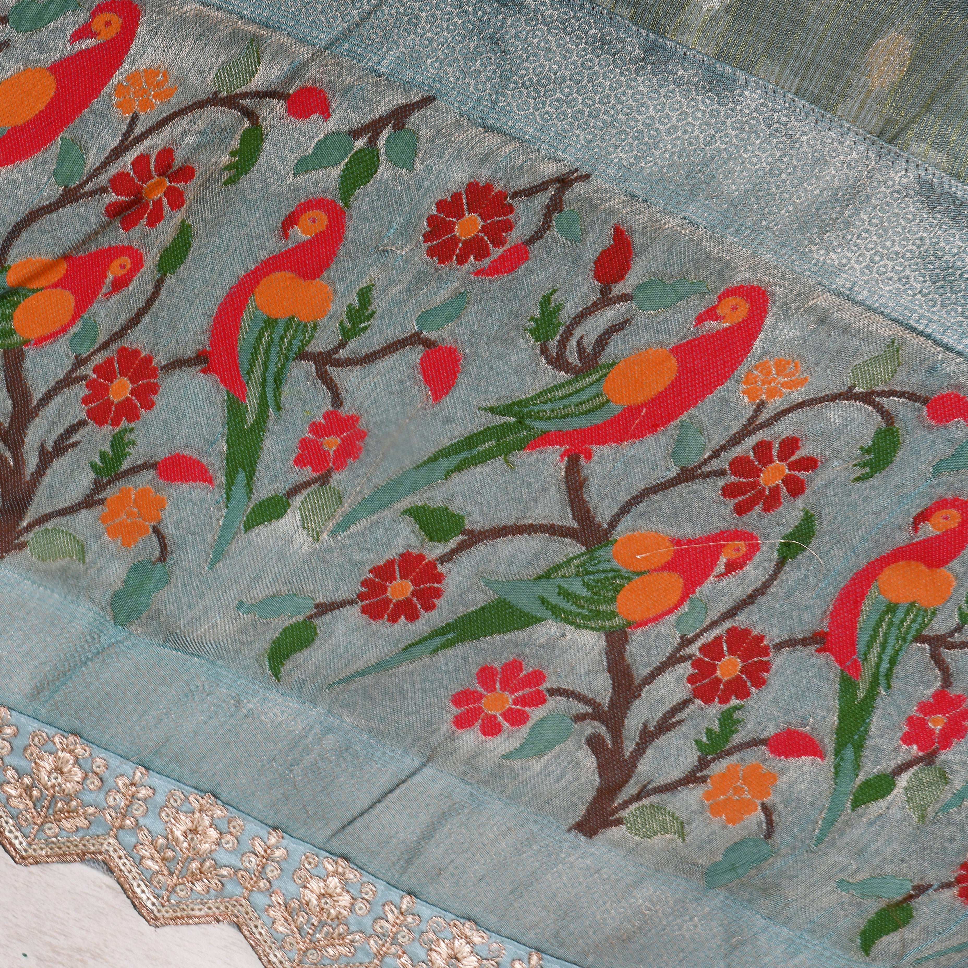 Grey Paithani Weave Tissue Fabric