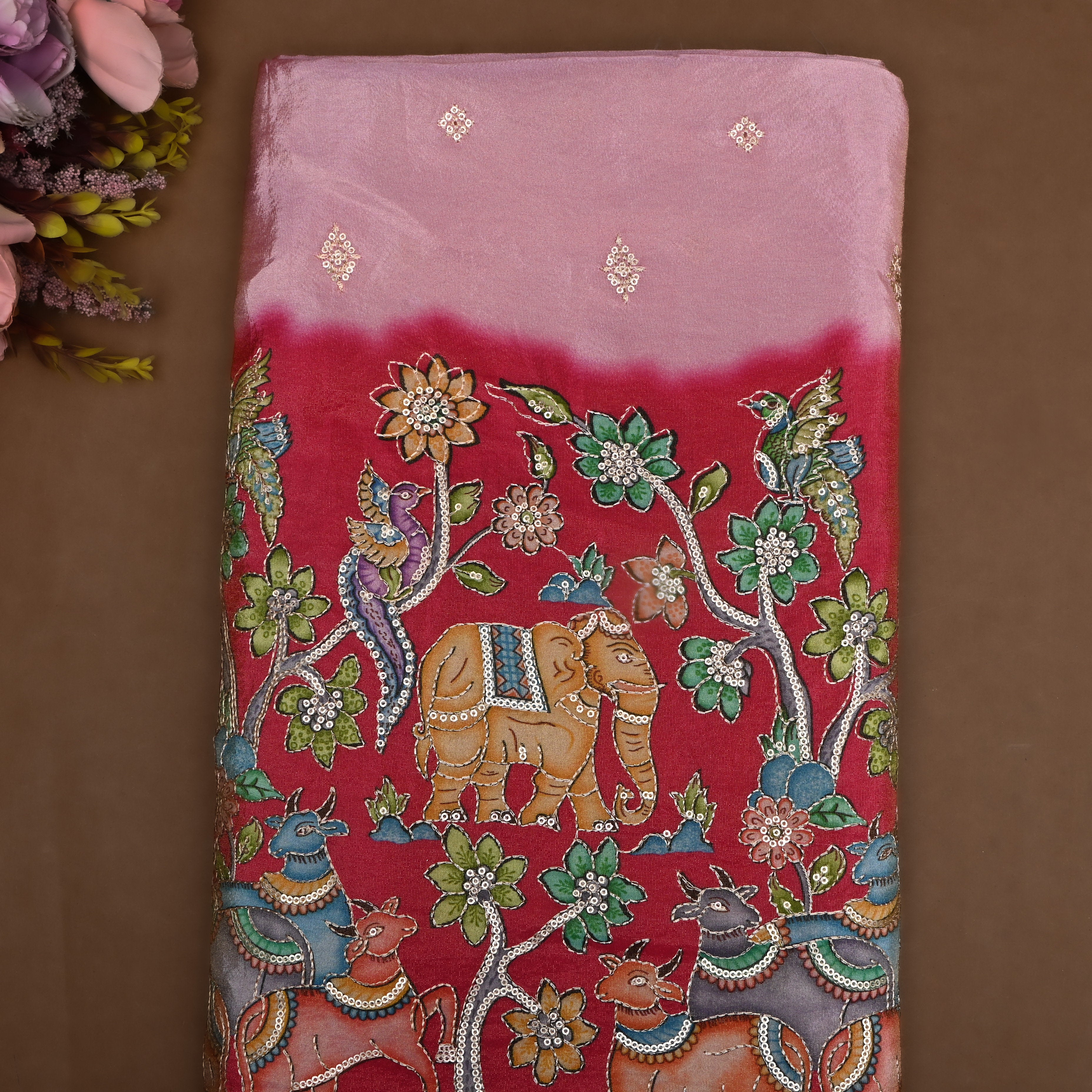 Multi Colour Pichwai Printed Tissue Fabric