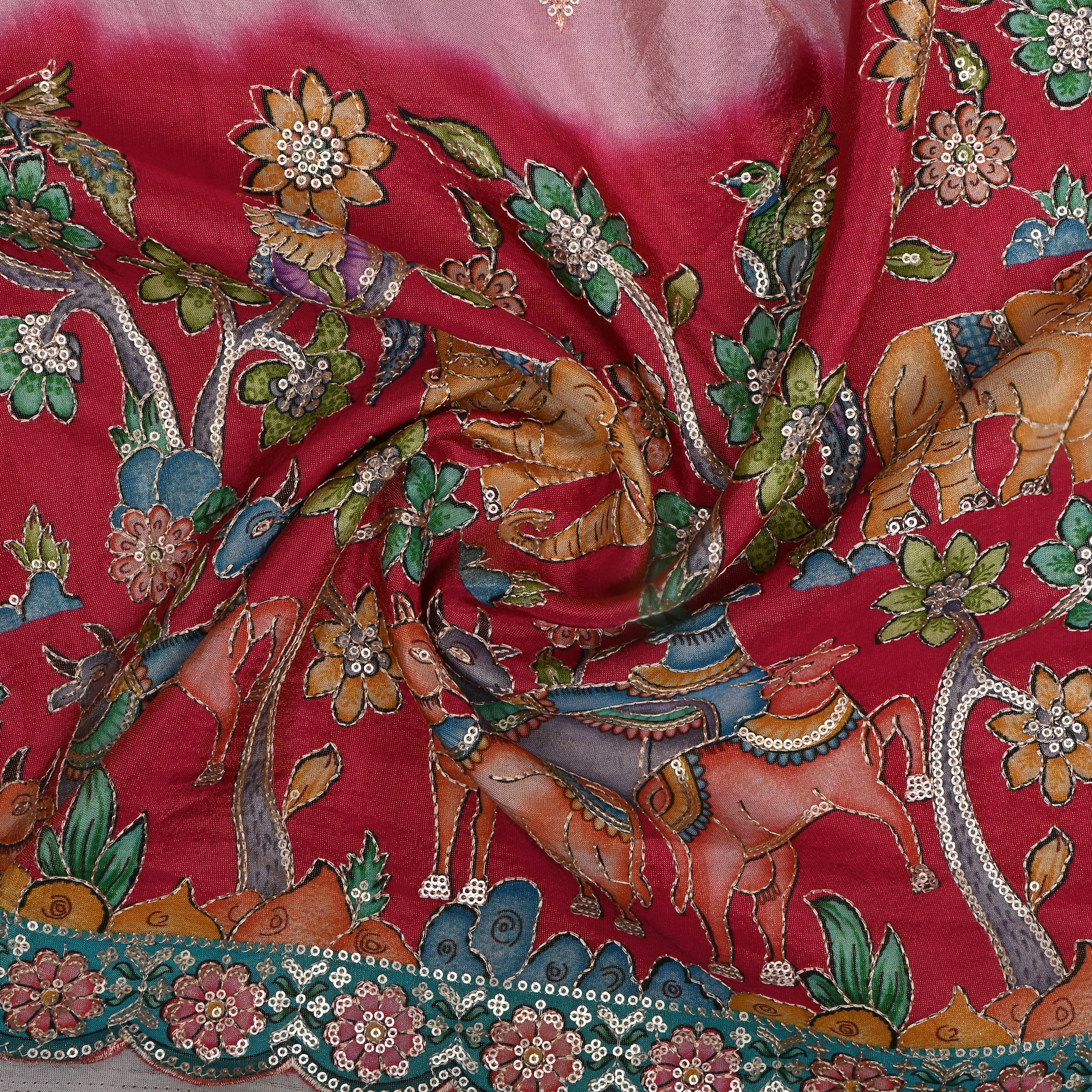 Multi Colour Pichwai Printed Tissue Fabric