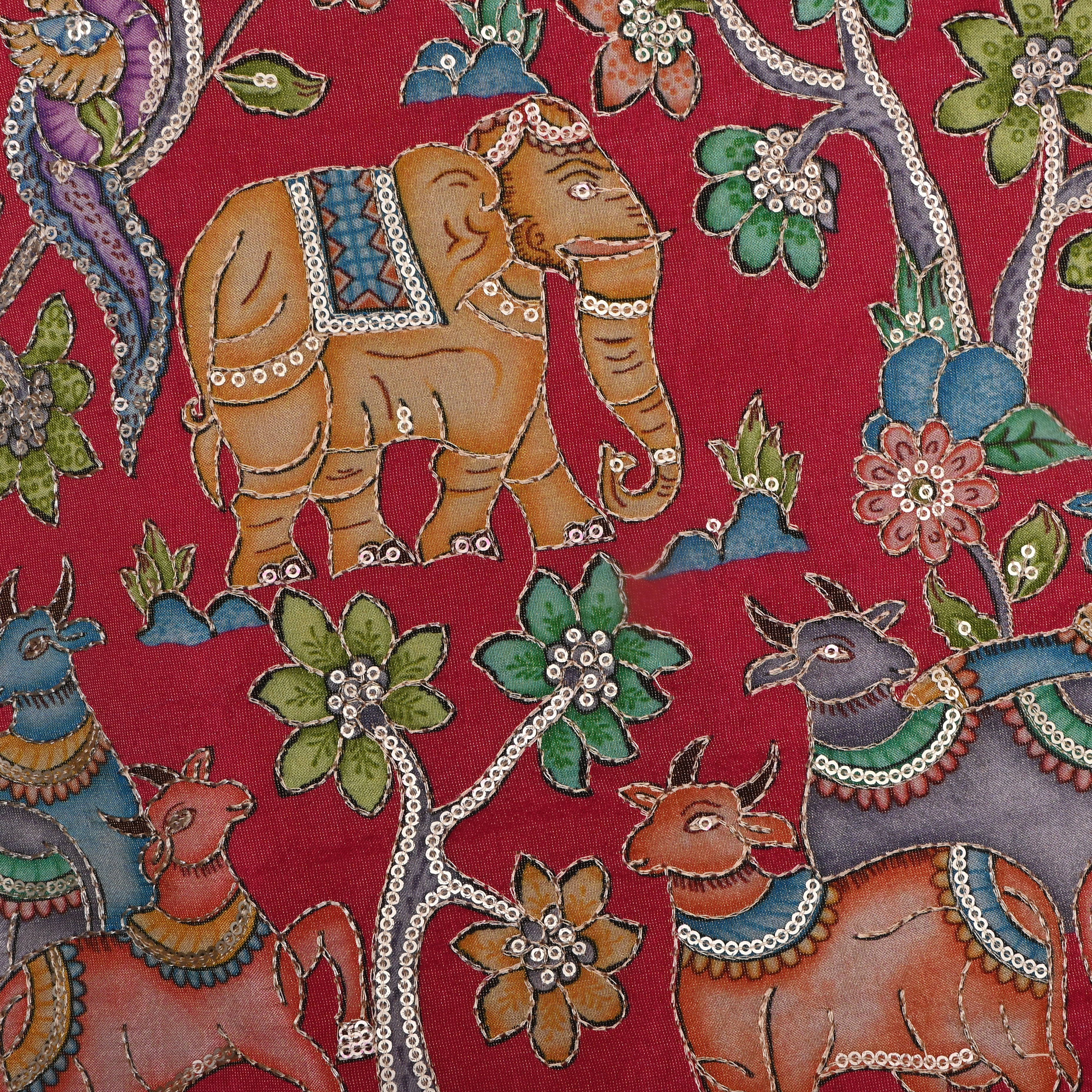 Multi Colour Pichwai Printed Tissue Fabric