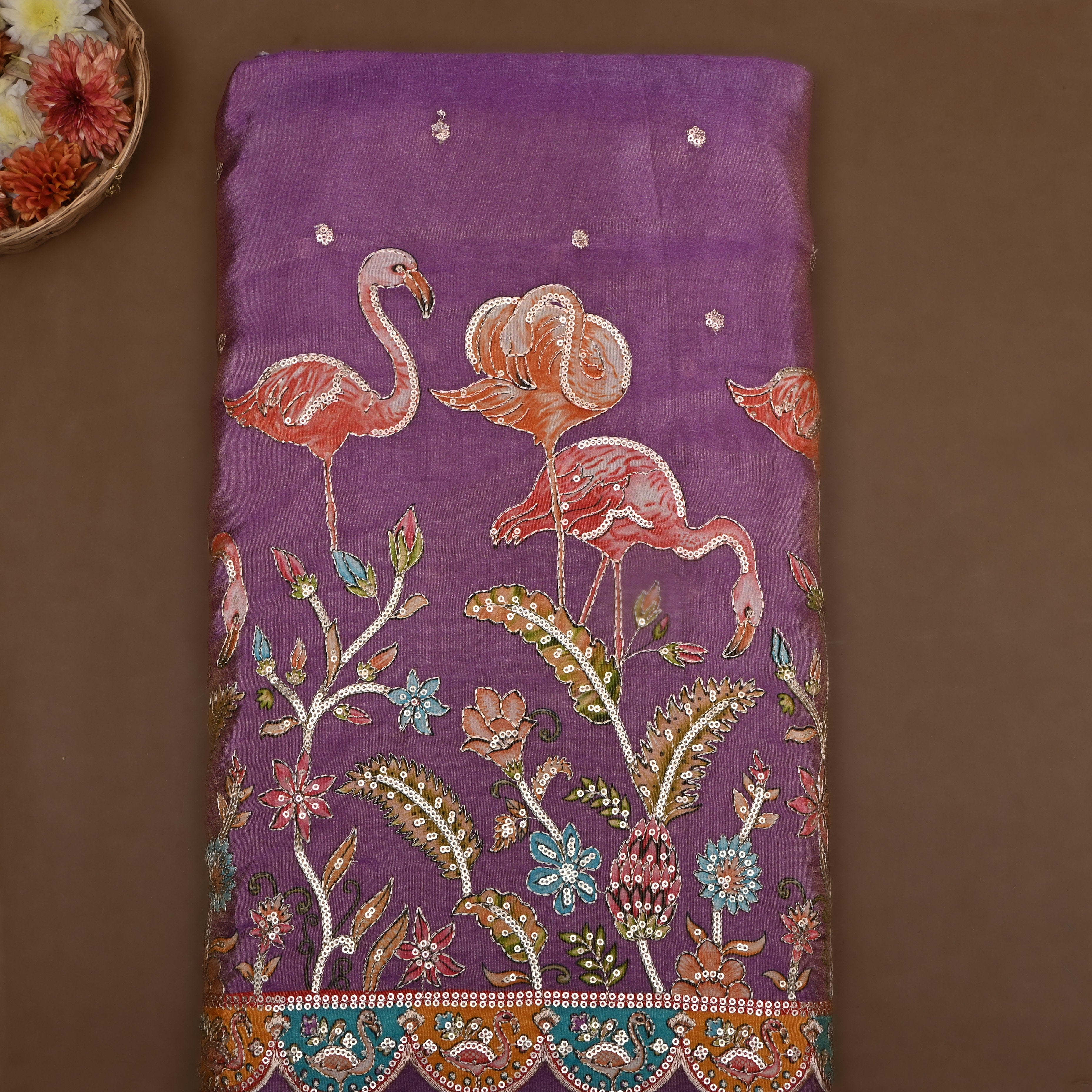 Deep Mauve Sequin Embroidered Tissue Fabric