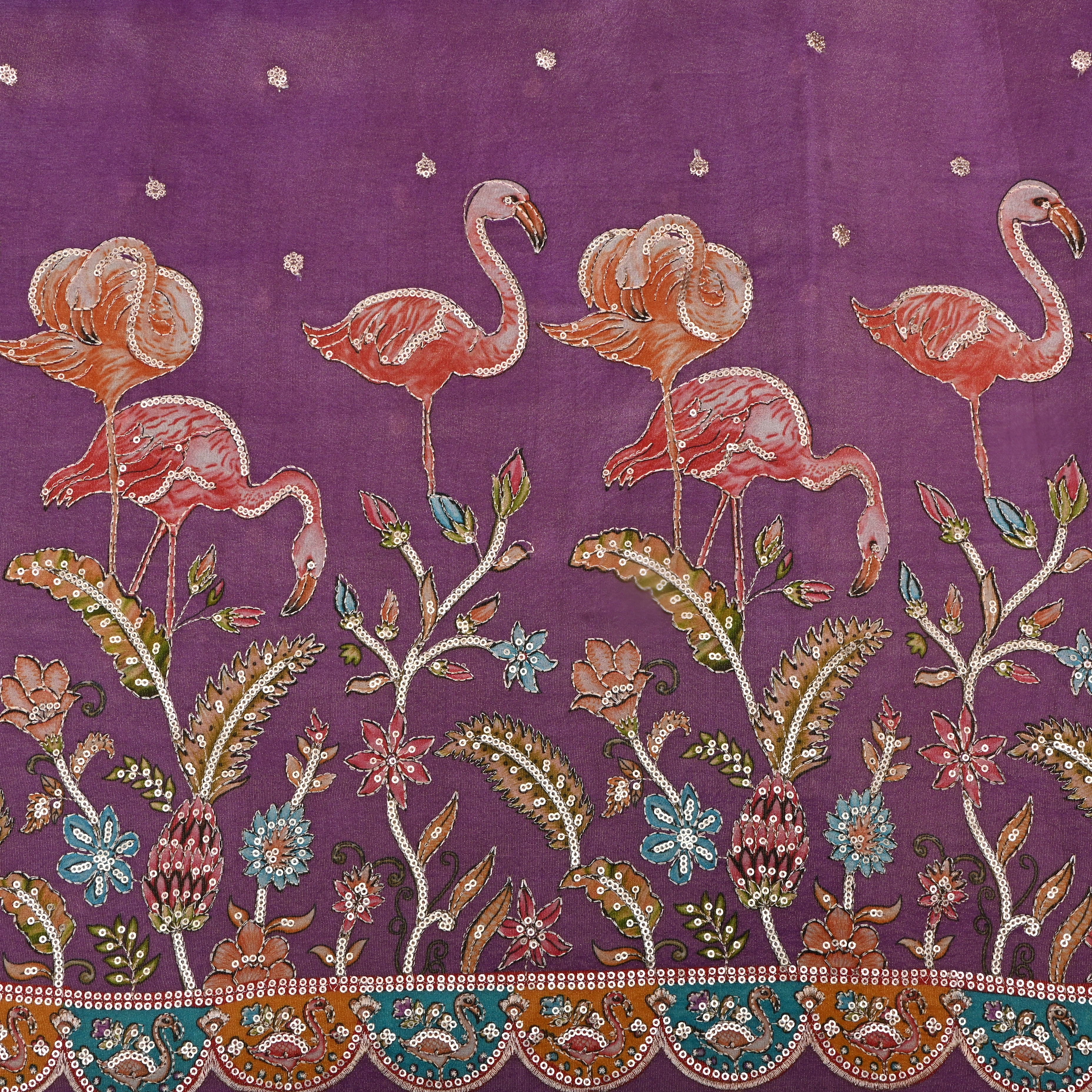 Deep Mauve Sequin Embroidered Tissue Fabric