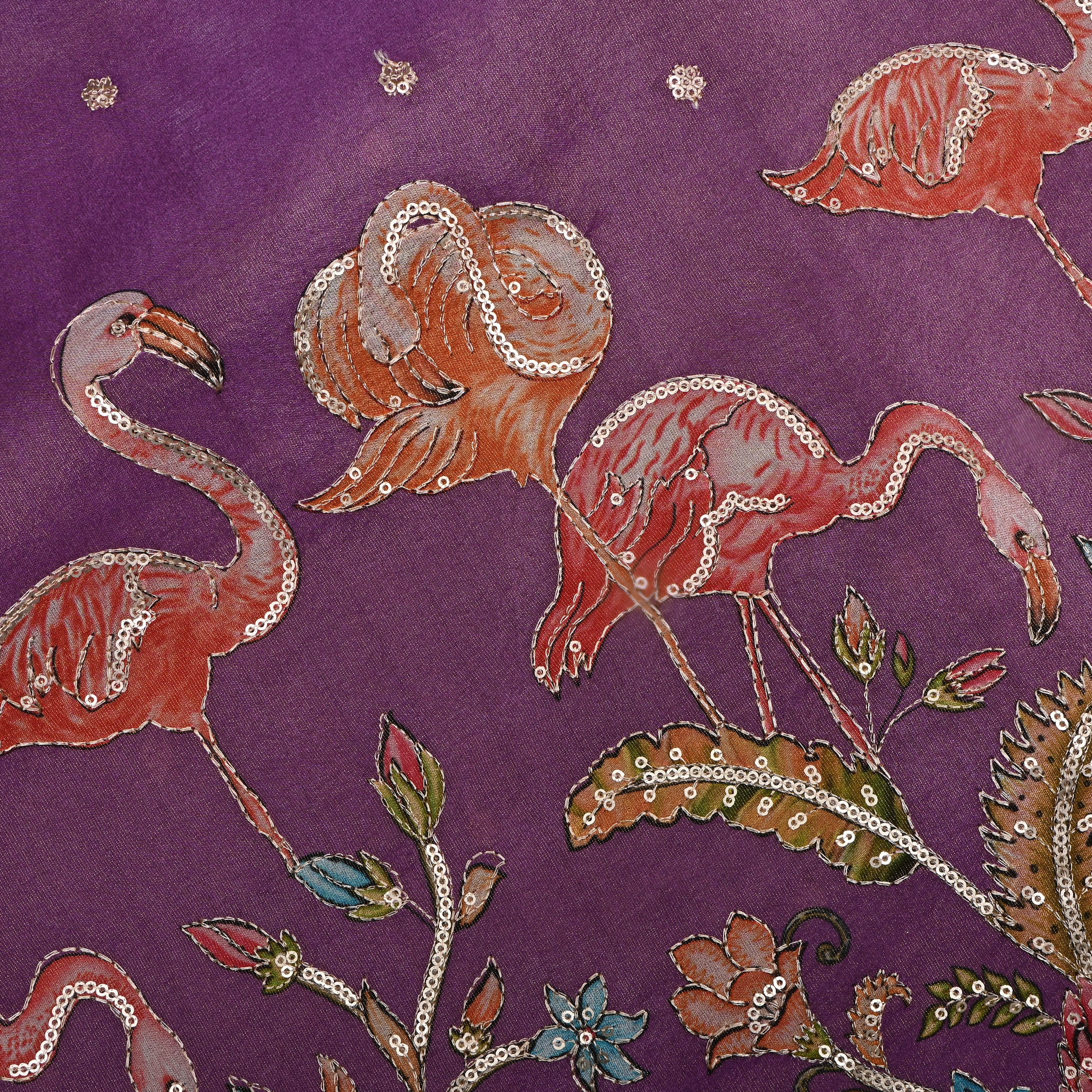 Deep Mauve Sequin Embroidered Tissue Fabric