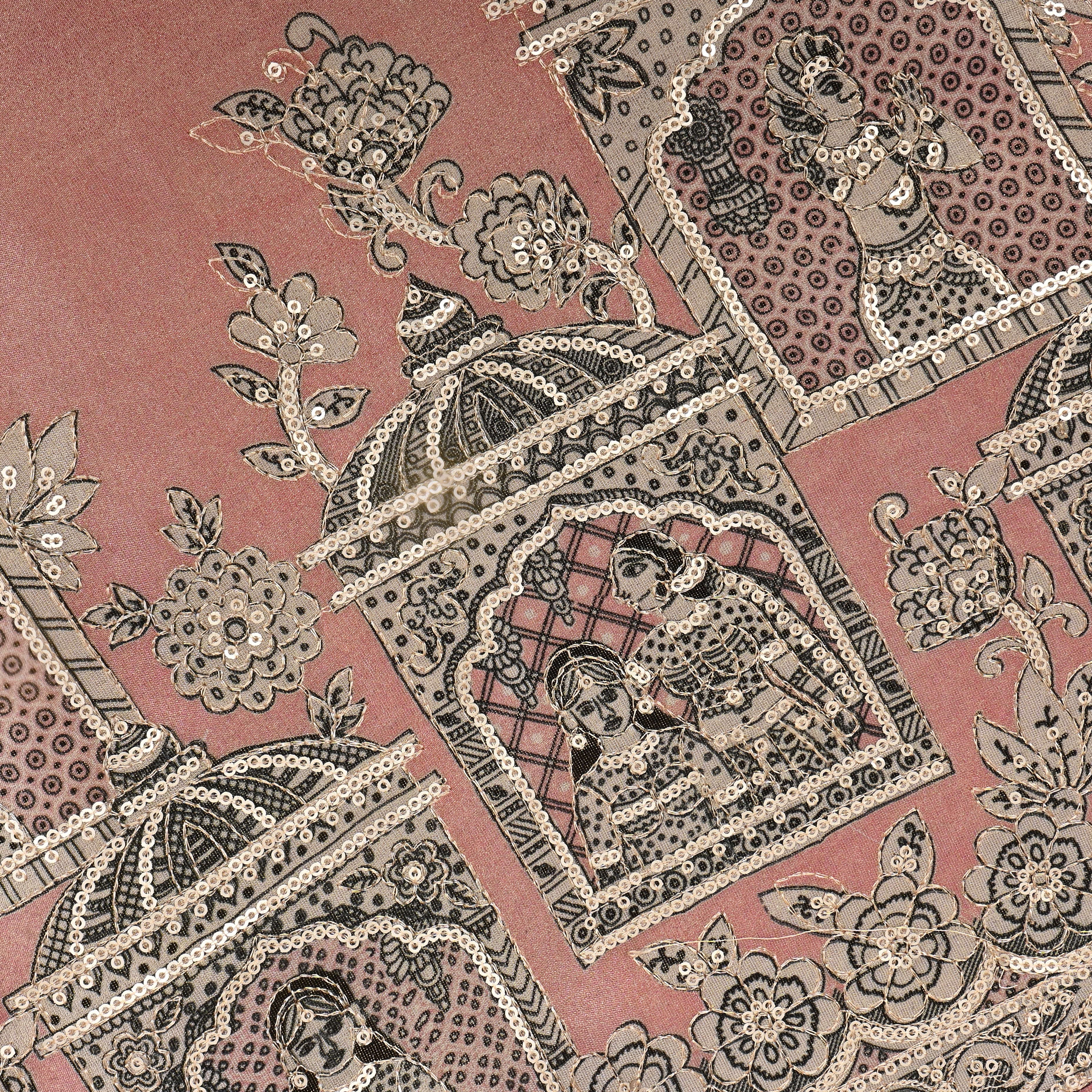 Pastel Pink Kalamkari Printed Tissue Fabric