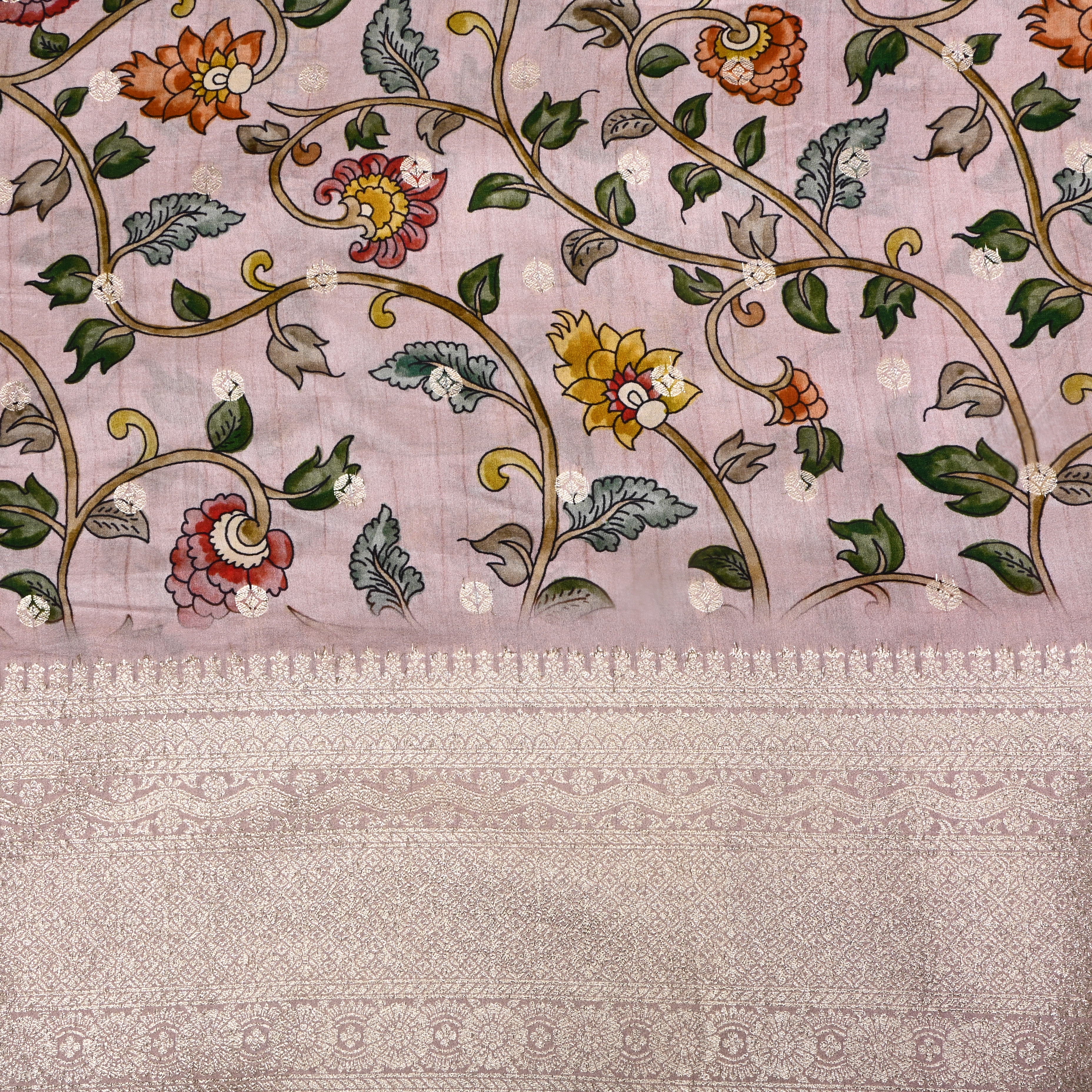 Pastel Pink Floral Printed Silk Fabric