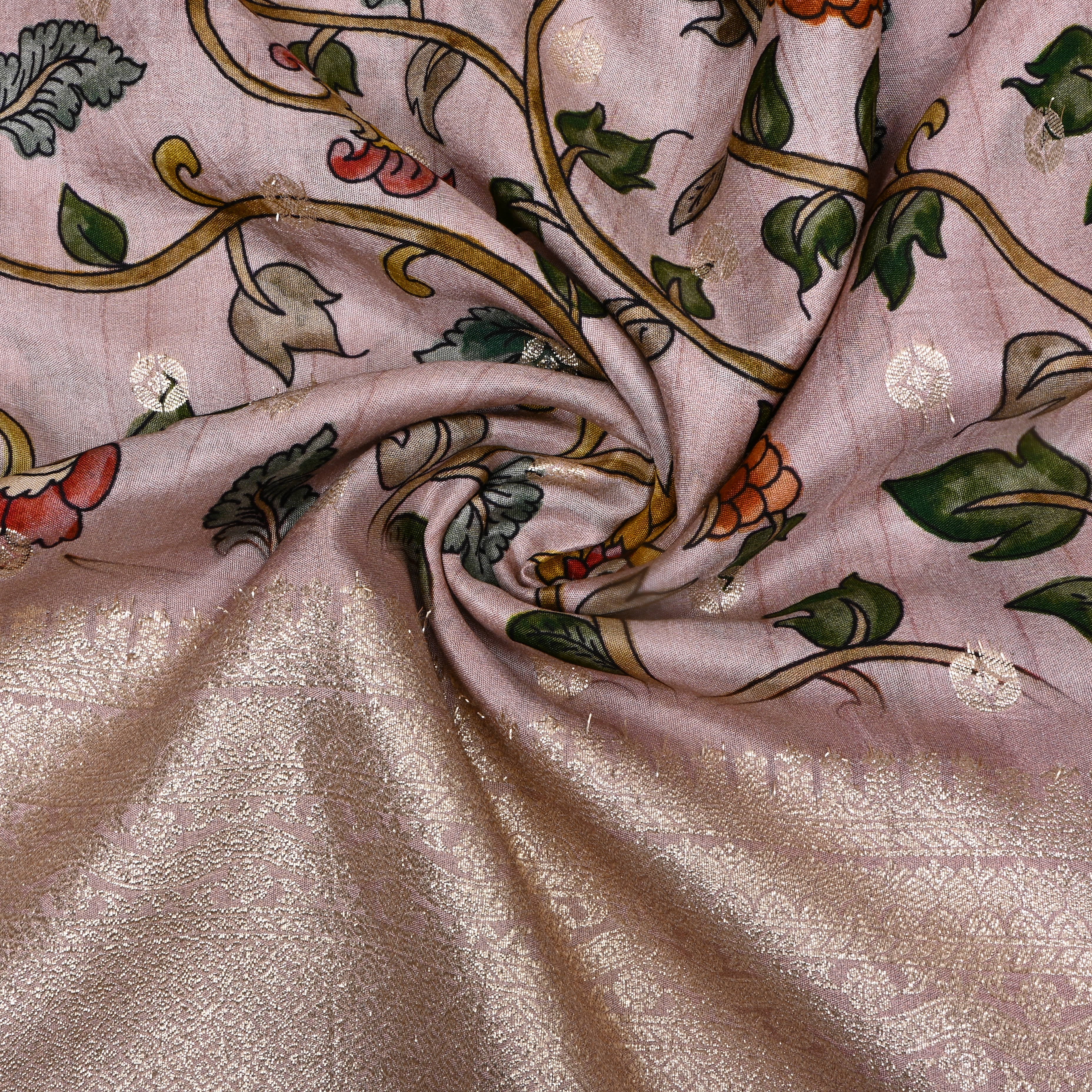 Pastel Pink Floral Printed Silk Fabric