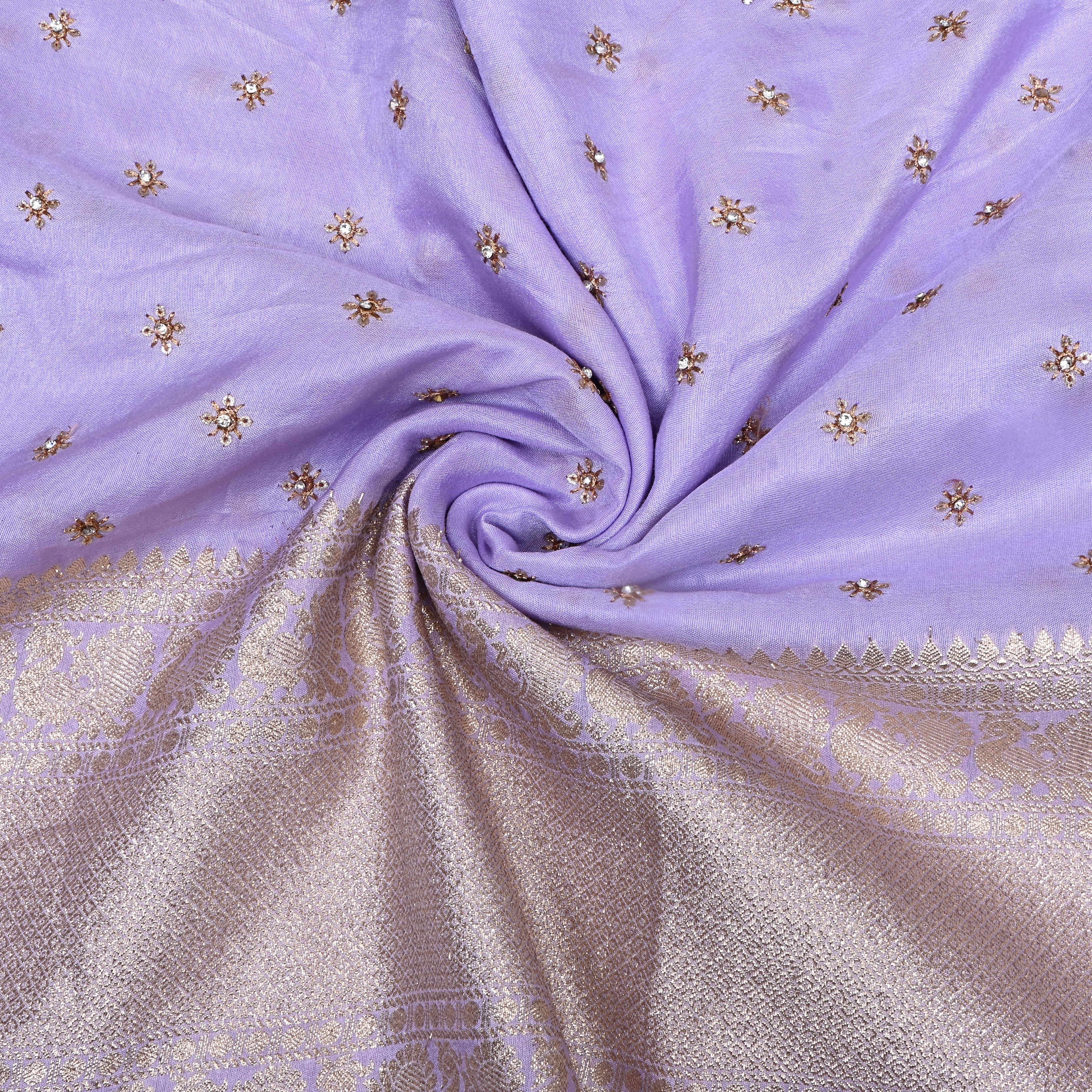 Chalk Lavender Zari Embroidered Silk Fabric