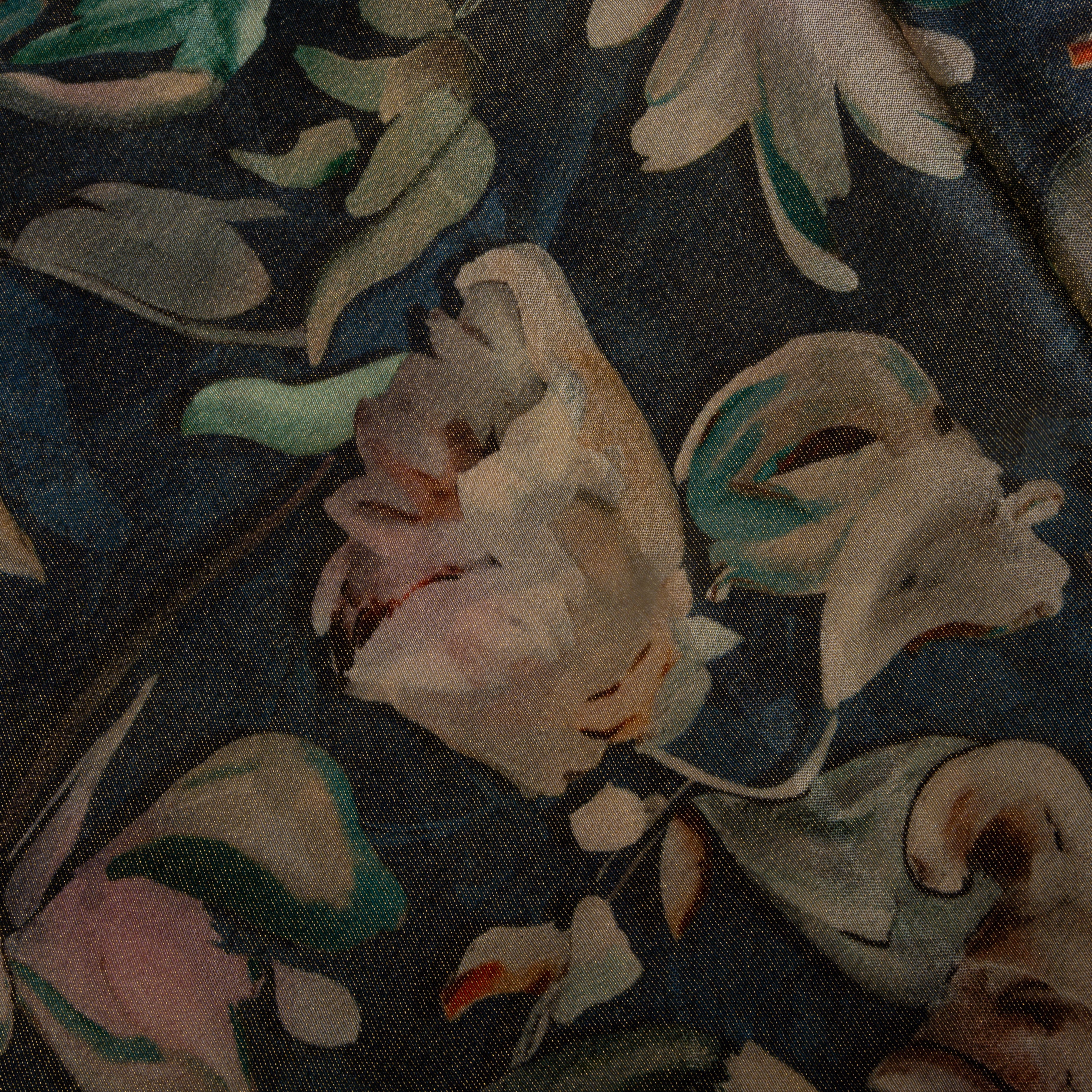 Earthy Forest Green Floral Printed Tissue Fabric