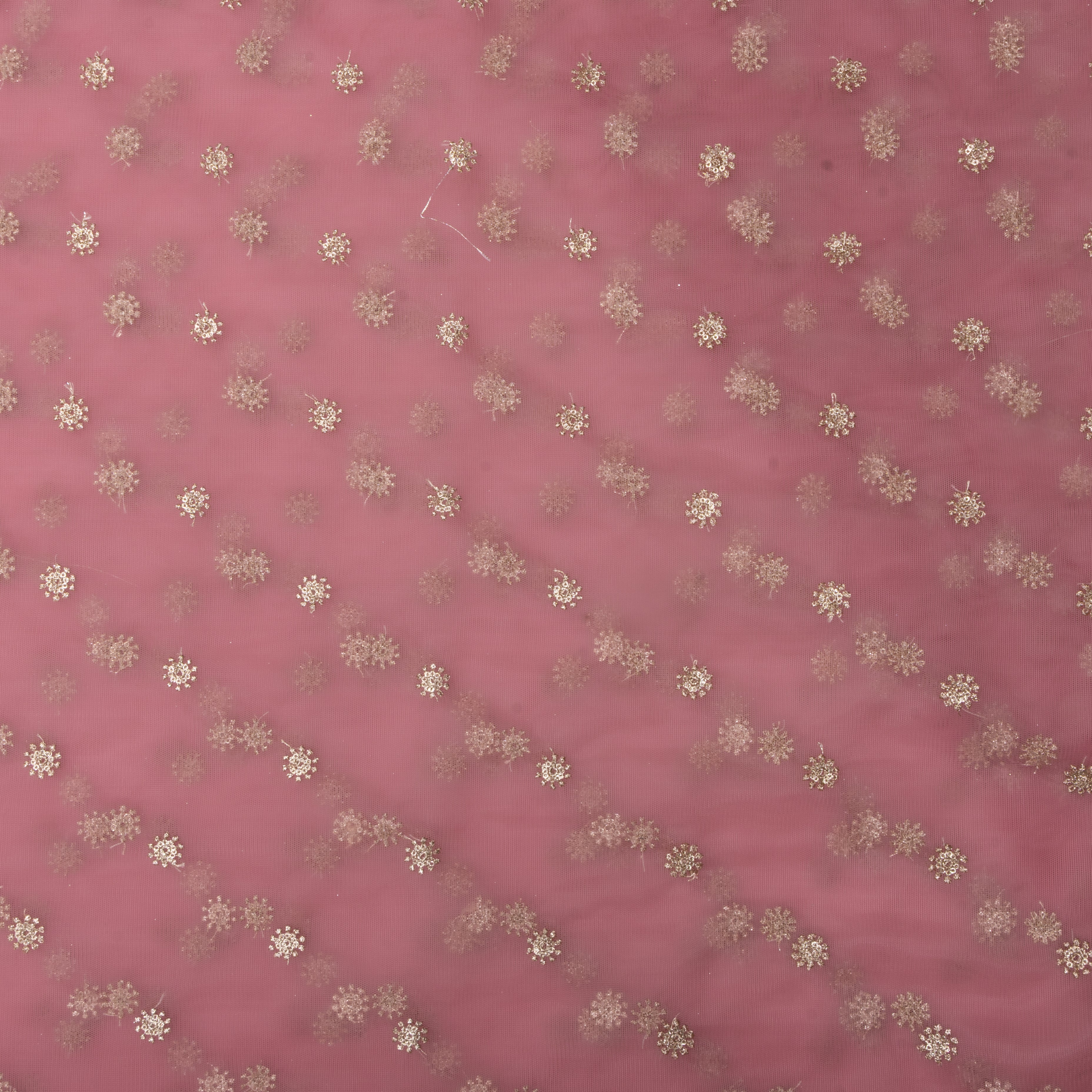 Soft Pink Floral Embroidered Net Fabric