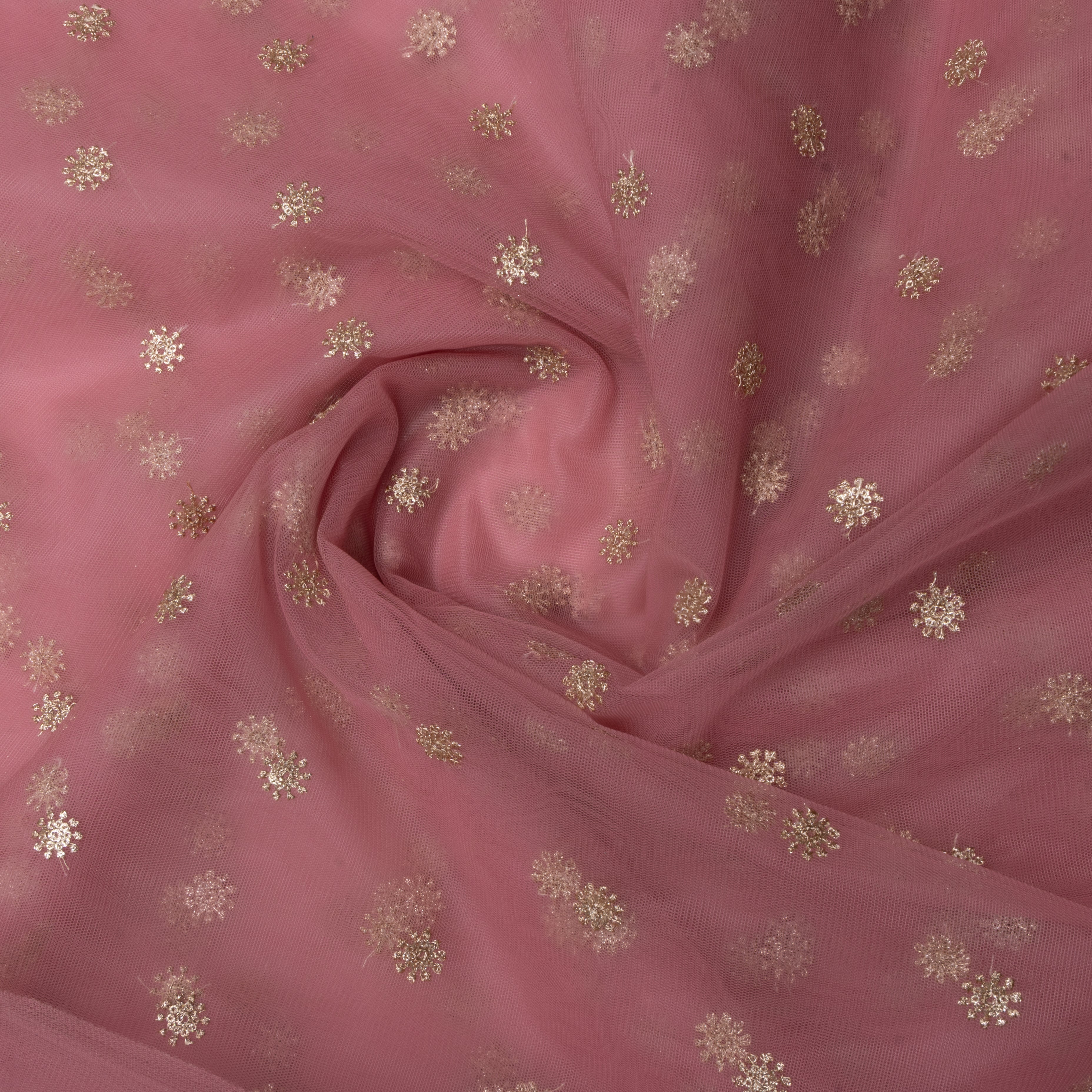 Soft Pink Floral Embroidered Net Fabric