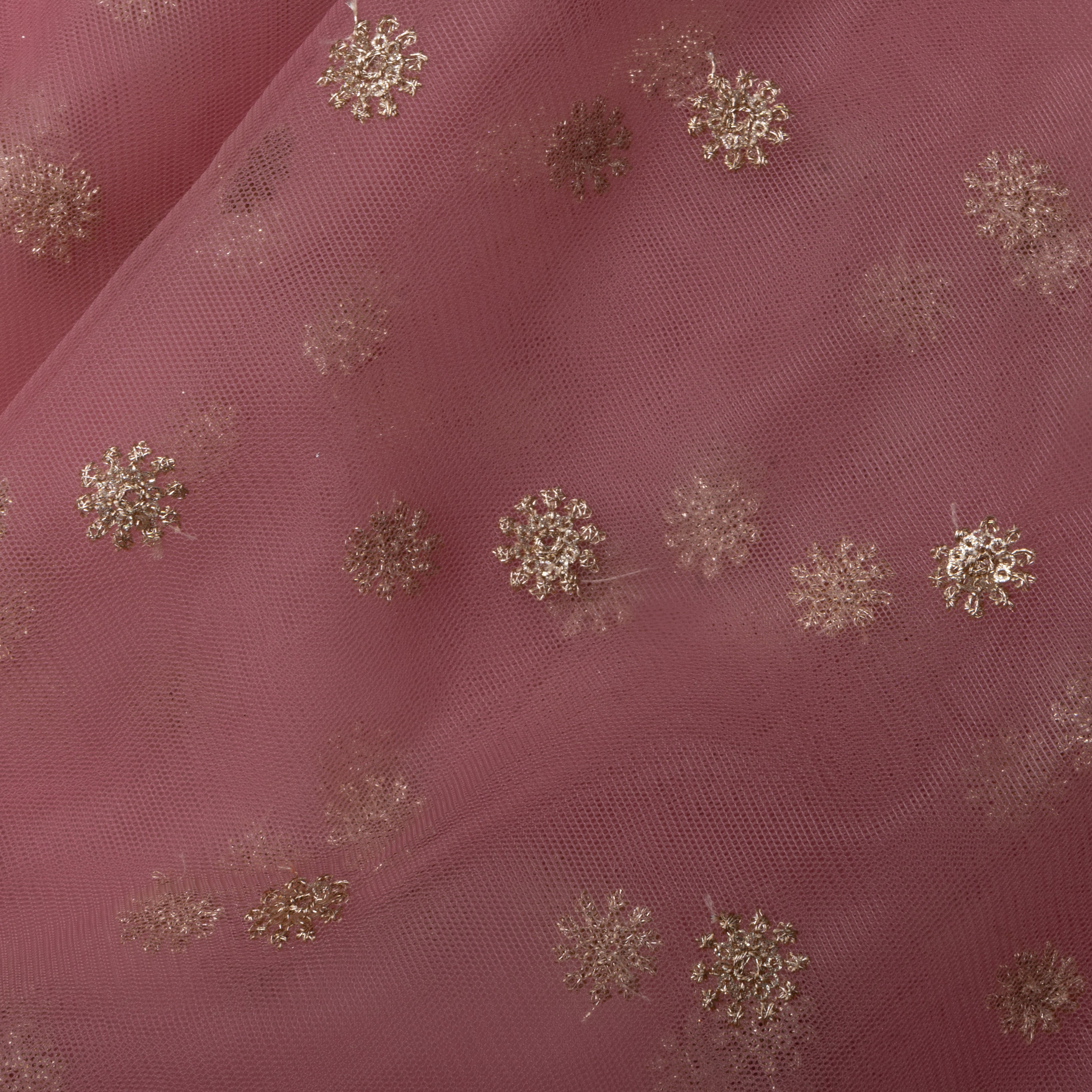 Soft Pink Floral Embroidered Net Fabric