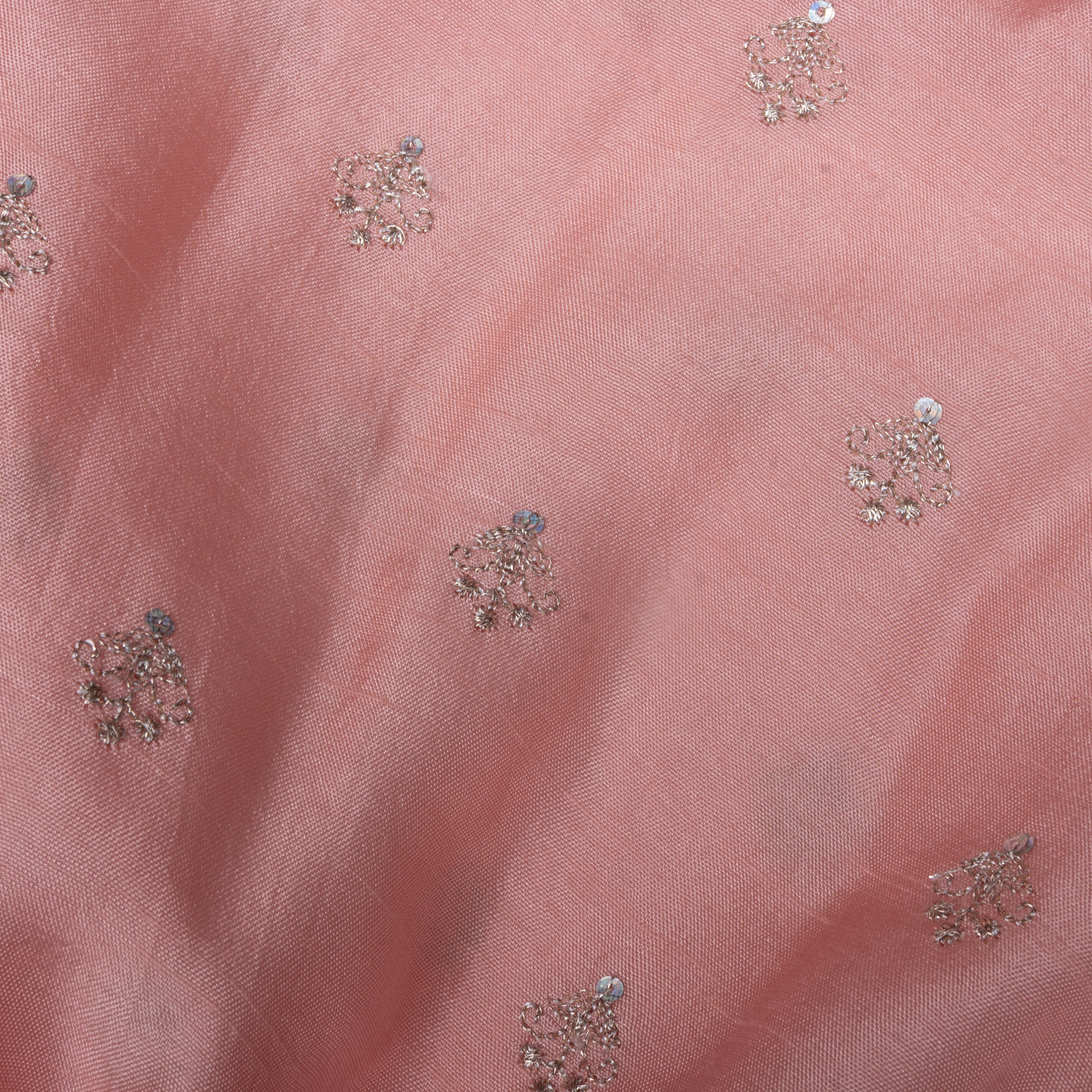 Pastel Pink Embroidered Silk Fabric