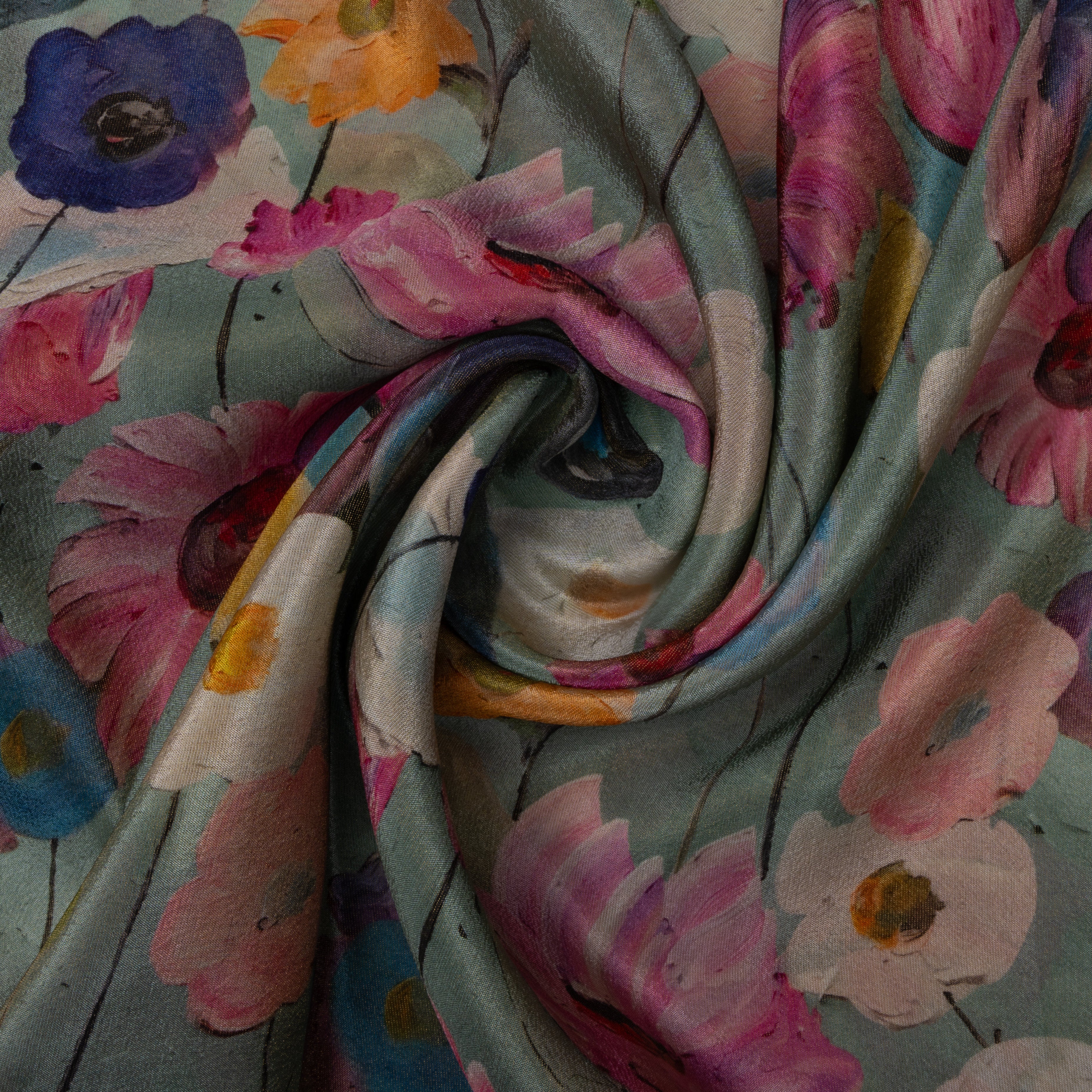 Pastel Blue Digital Printed Floral Tissue Fabric