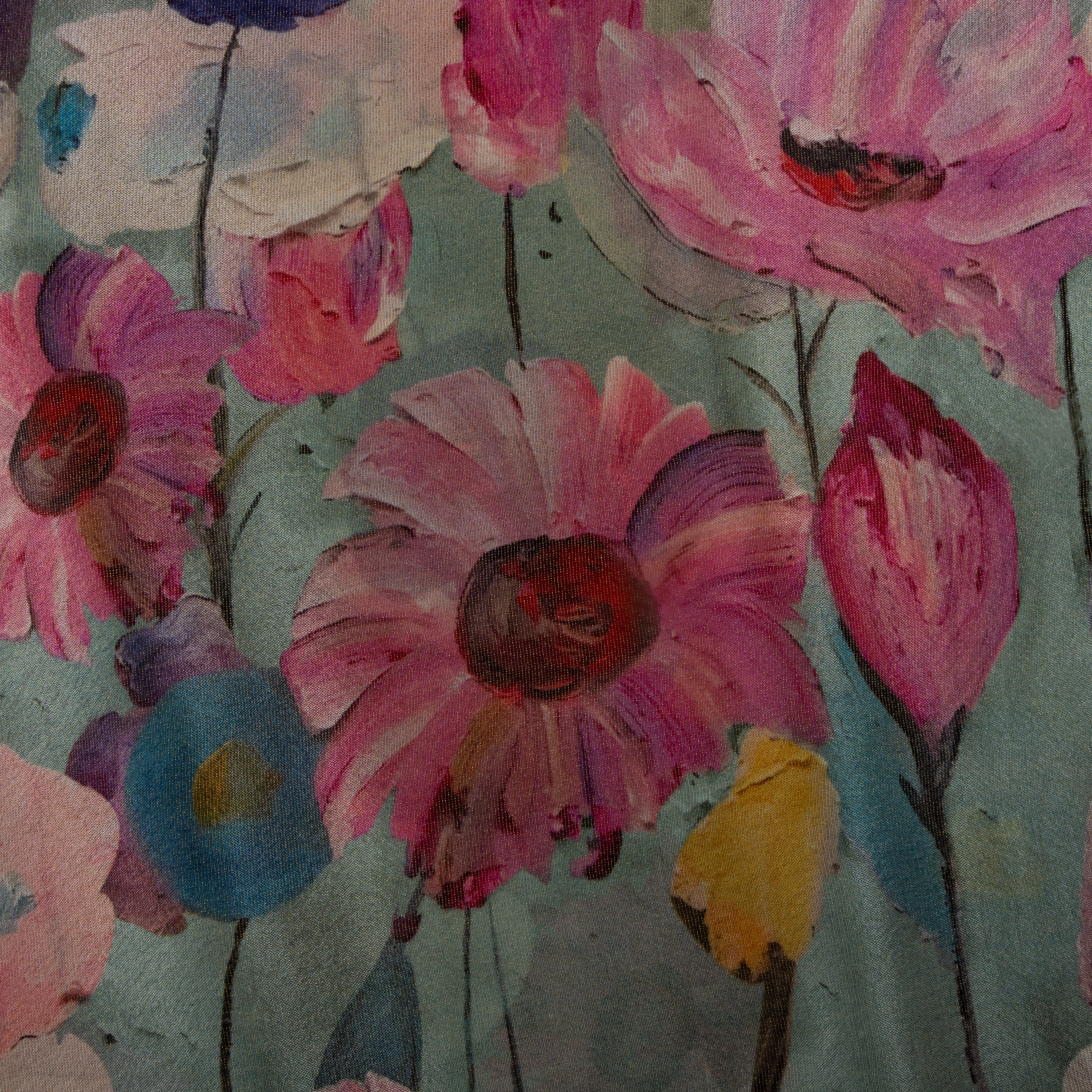 Pastel Blue Digital Printed Floral Tissue Fabric