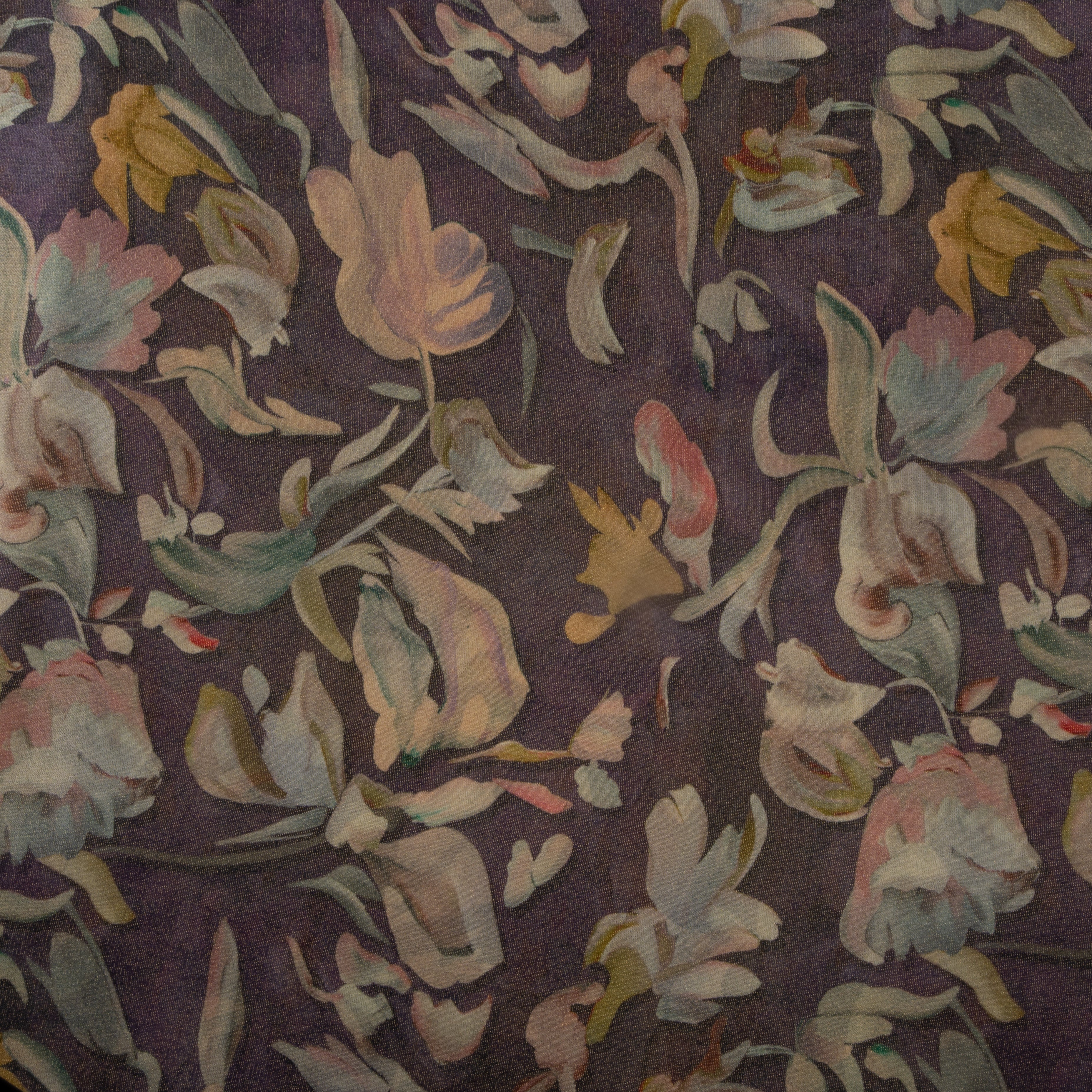 Eggplant Purple Digital Printed Floral Tissue Fabric