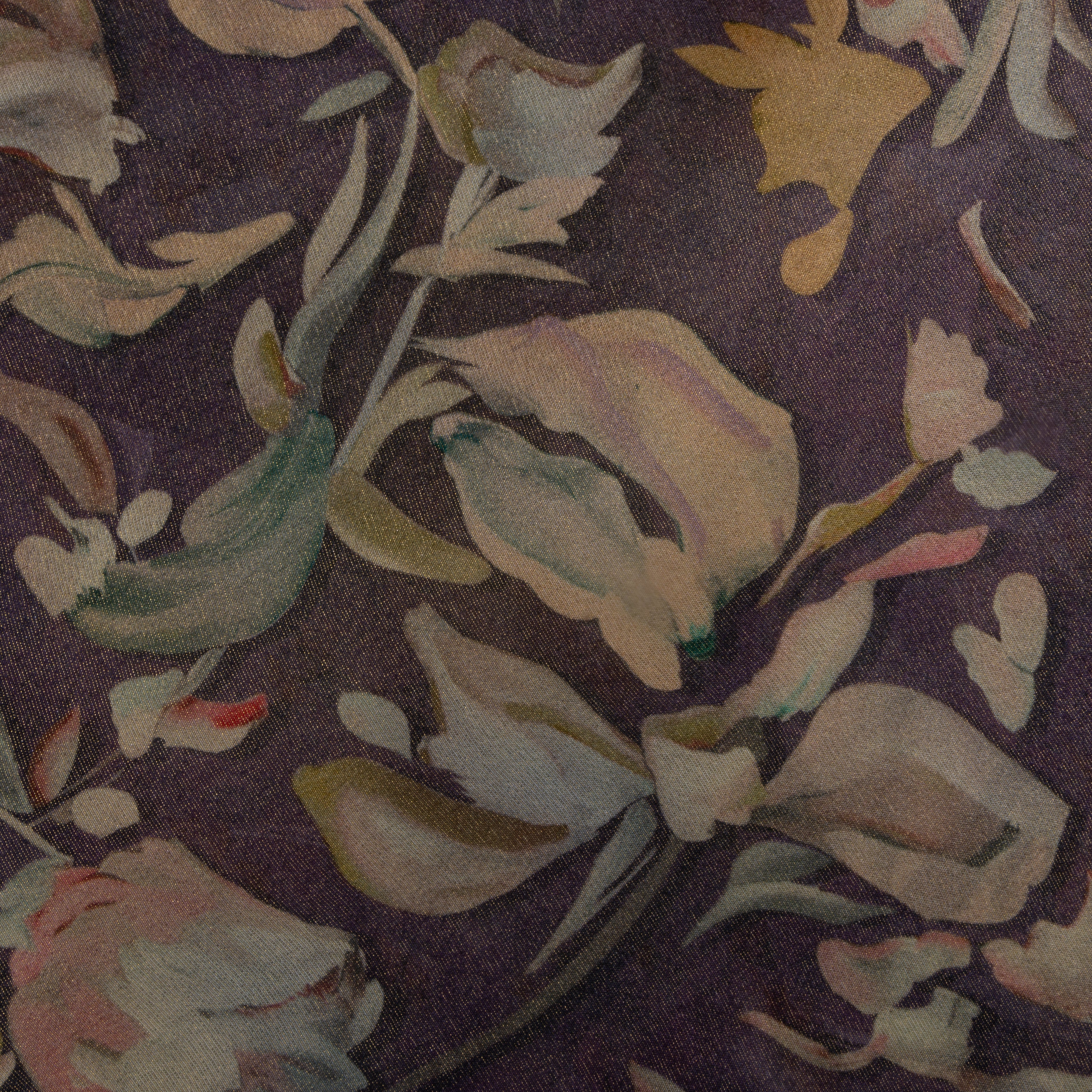 Eggplant Purple Digital Printed Floral Tissue Fabric