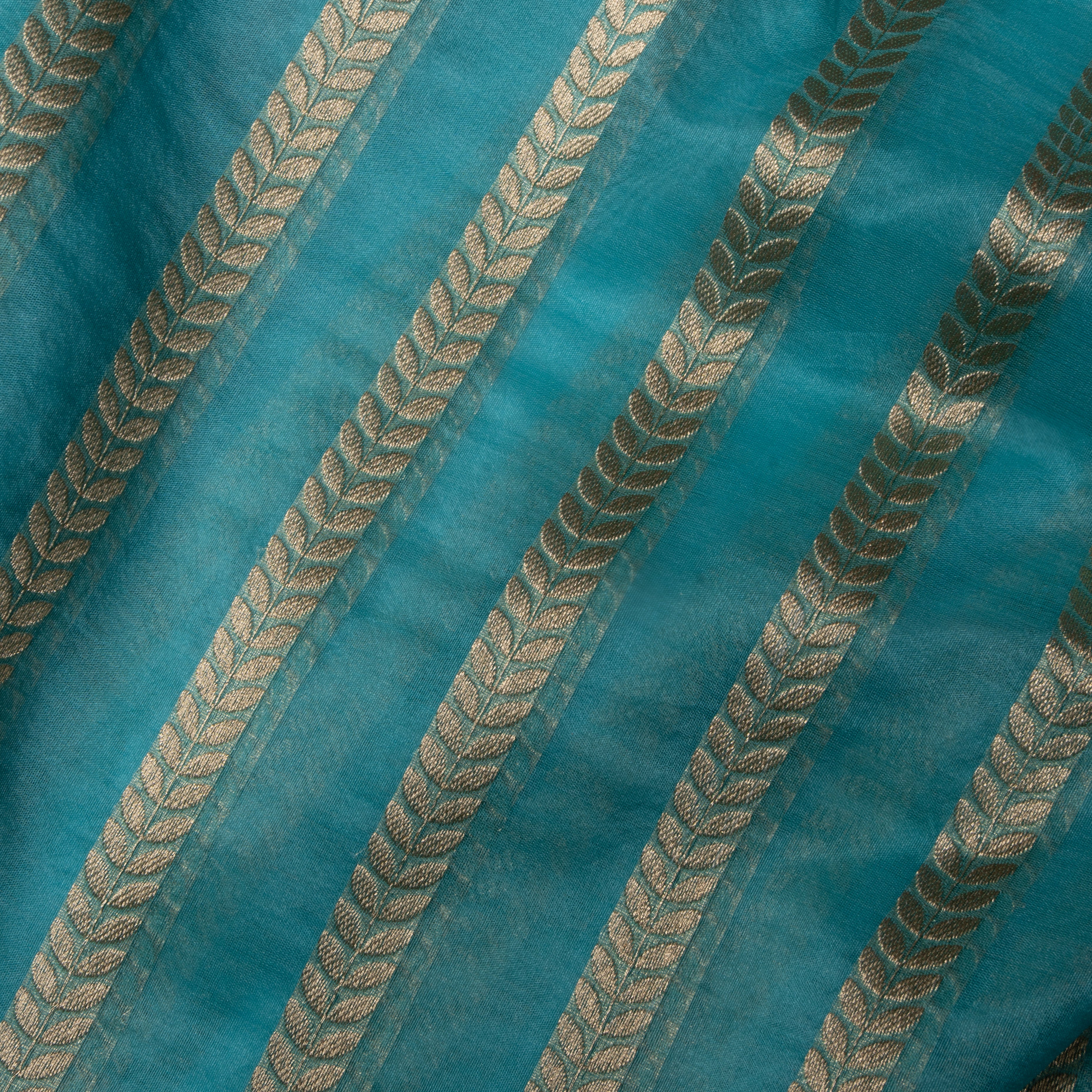 Sky Blue Zari Stripes Jamawar Organza Fabric