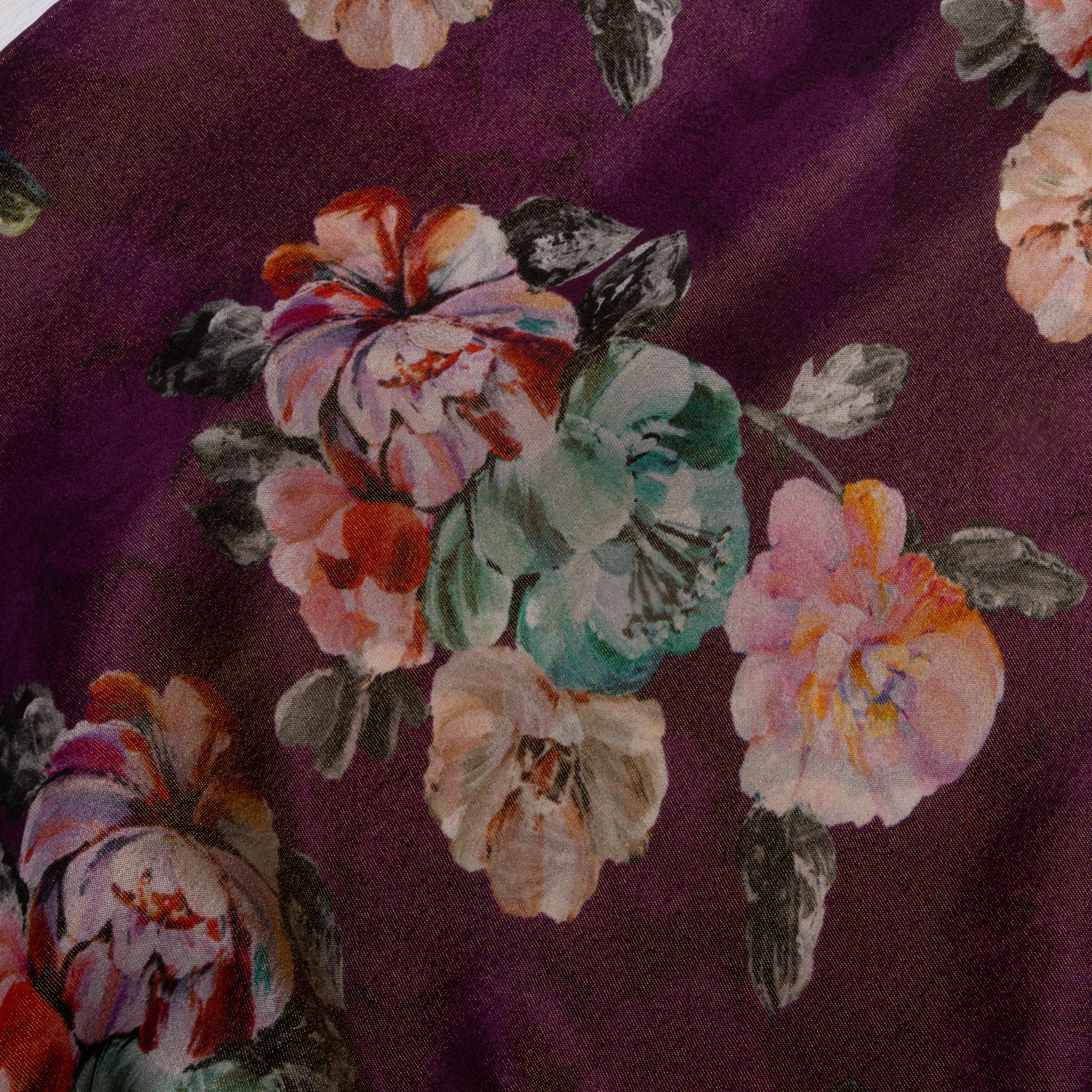 Plum Purple Digital Printed Floral Tissue Fabric