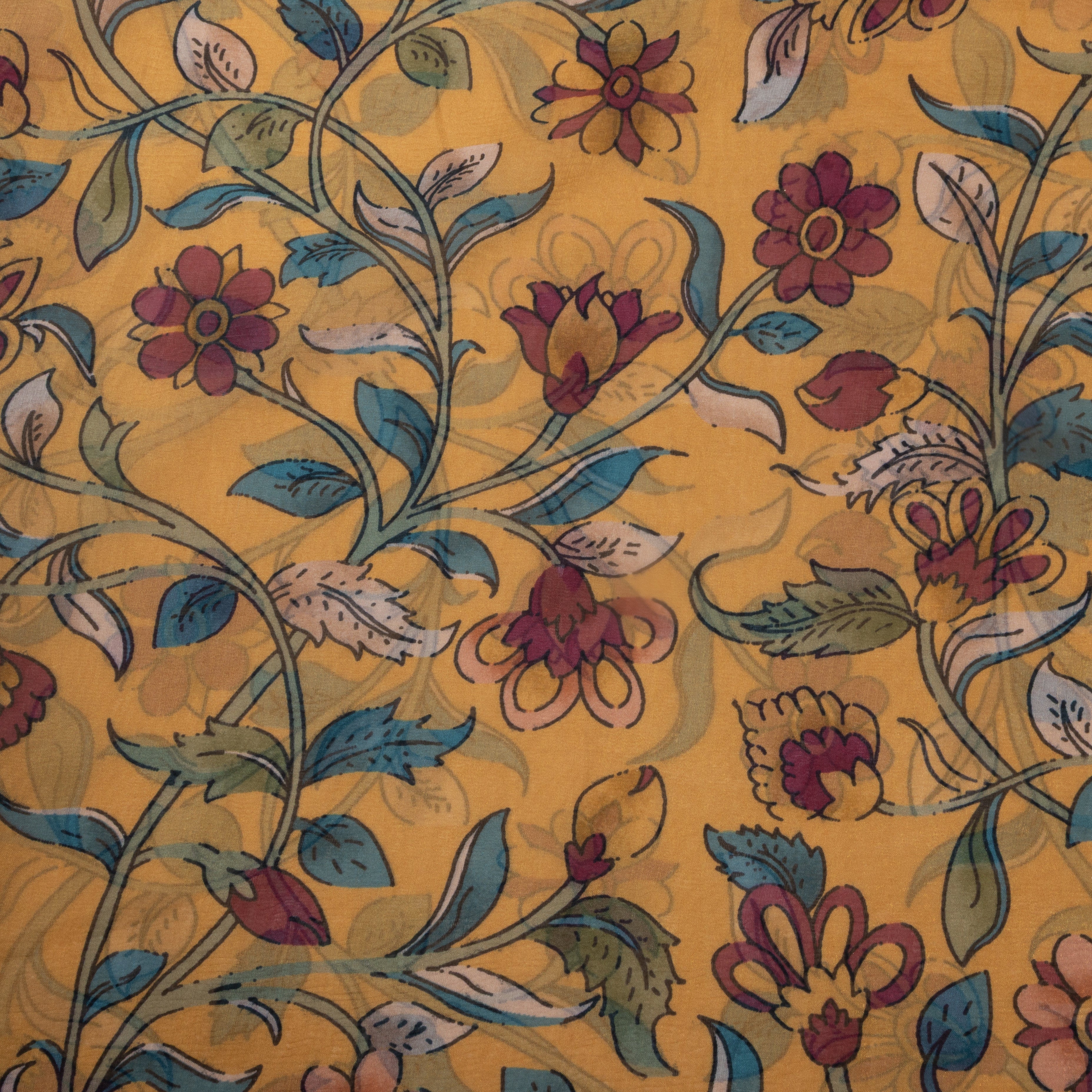 Pale Yellow Floral Printed Tissue Fabric